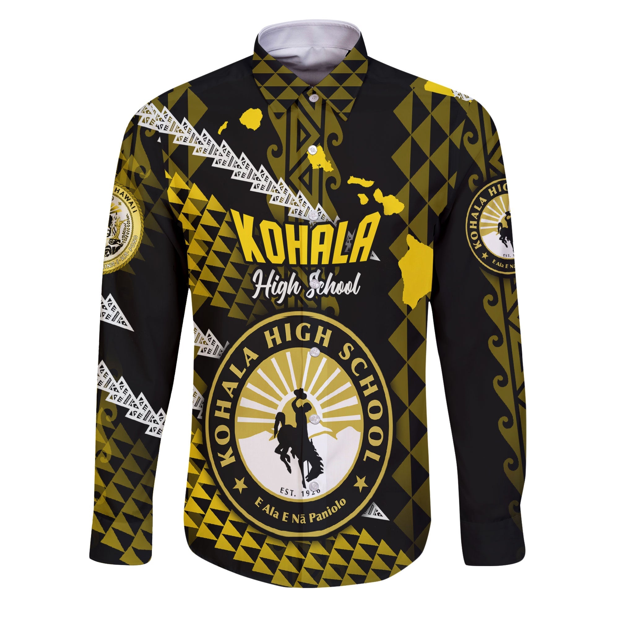 Hawaii Kohala High School Custom Long Sleeve Button Shirt Map Style