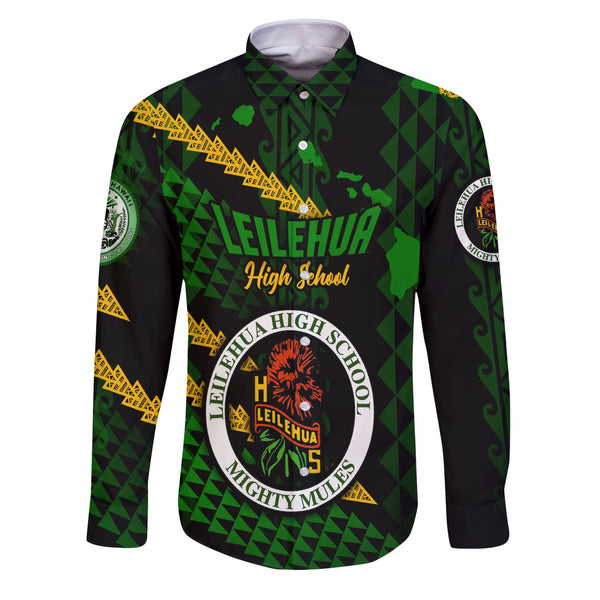 Hawaii Leilehua High School Custom Long Sleeve Button Shirt Map Style