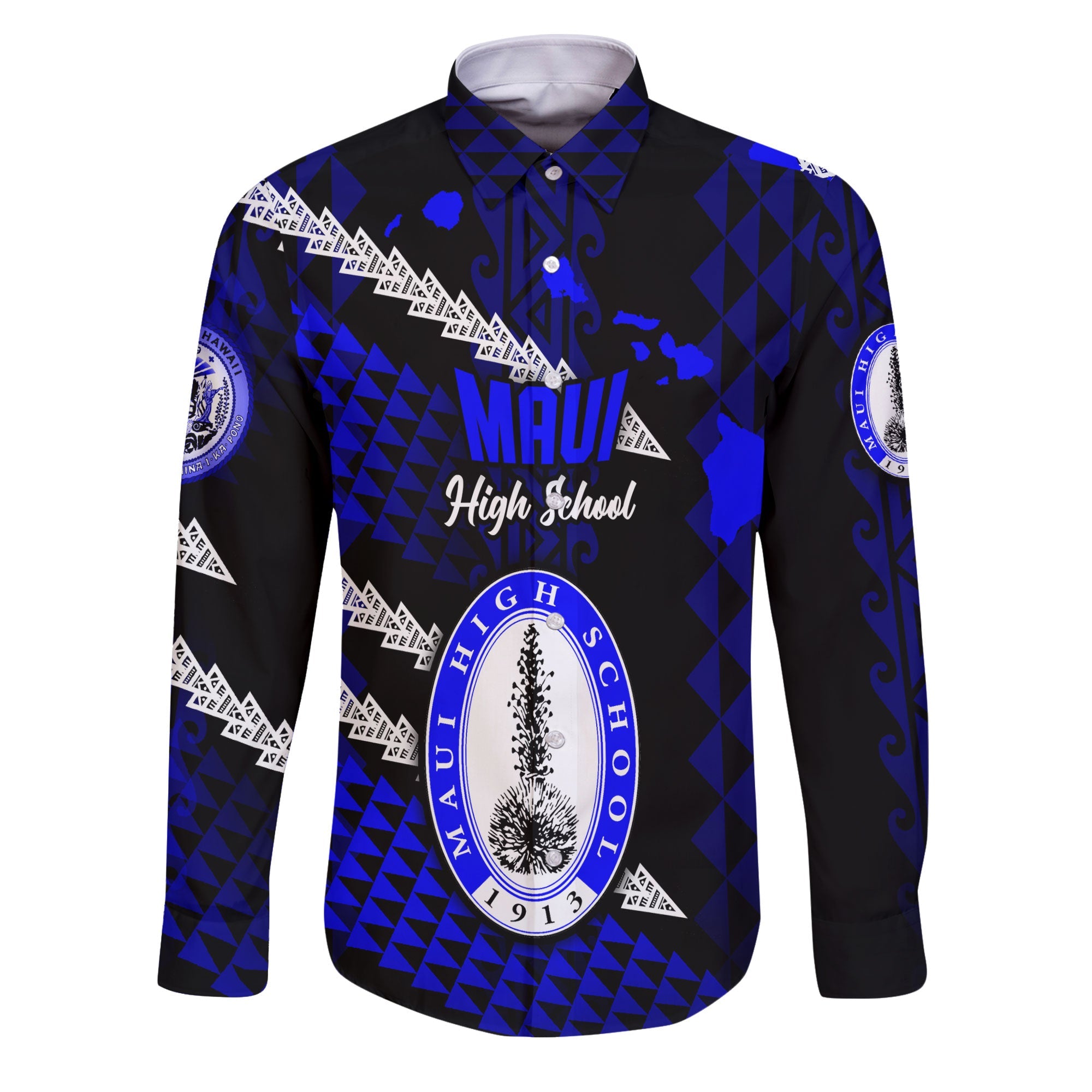 Hawaii Maui High School Custom Long Sleeve Button Shirt Map Style