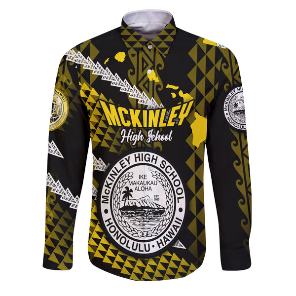 Hawaii President William McKinley High School Custom Long Sleeve Button Shirt Map Style