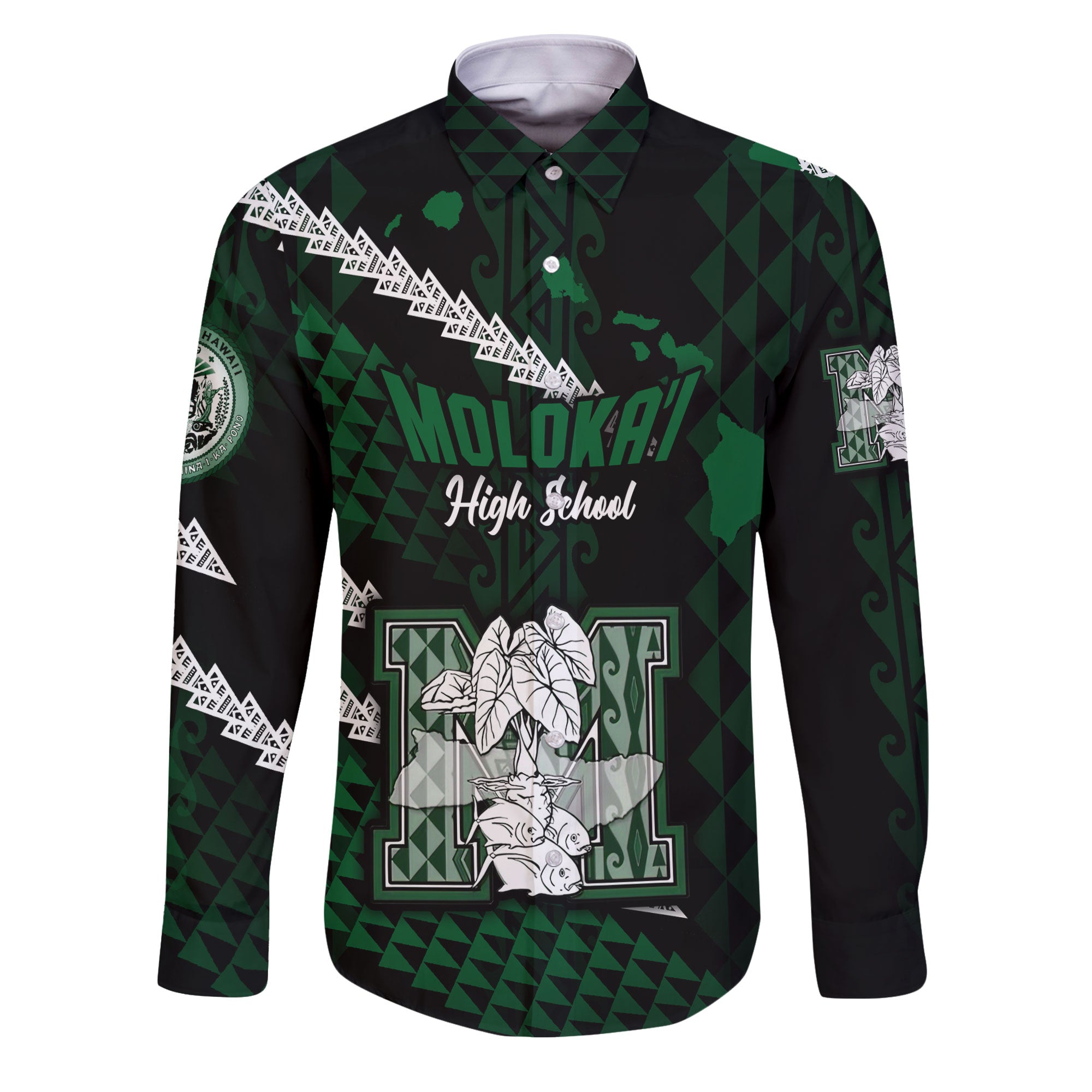 Hawaii Molokai High School Custom Long Sleeve Button Shirt Map Style