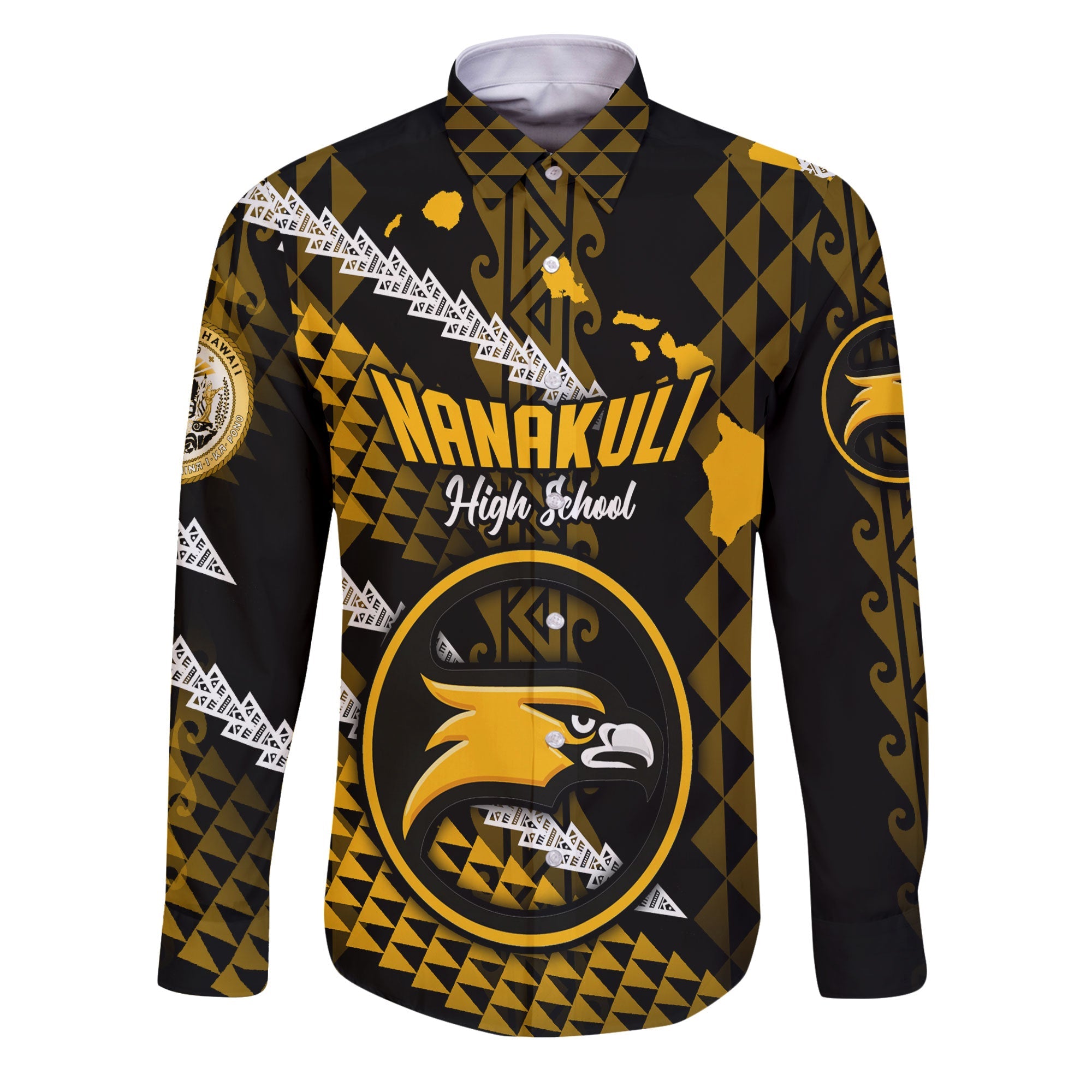 Hawaii Nanakuli High School Custom Long Sleeve Button Shirt Map Style