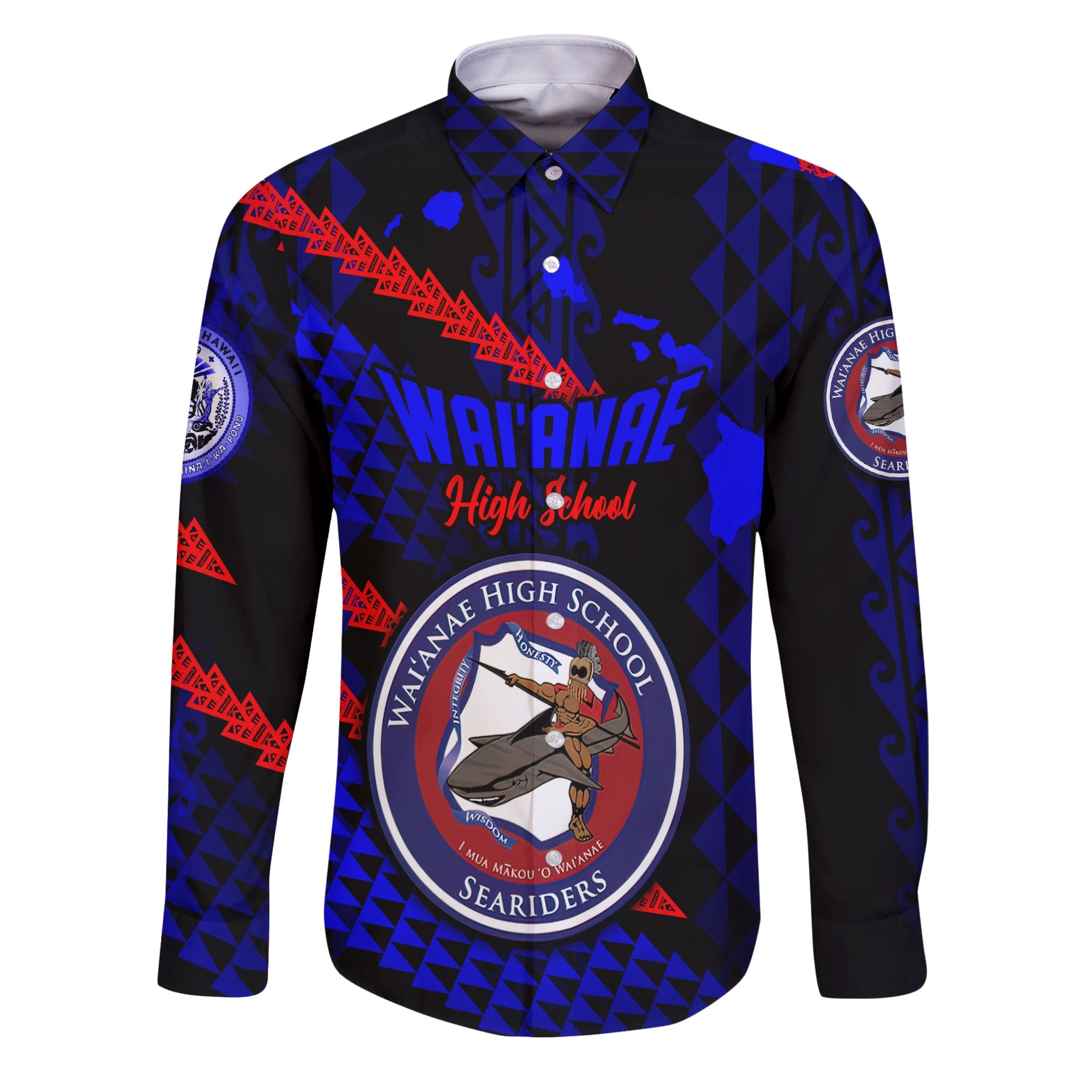 Hawaii Waianae High School Custom Long Sleeve Button Shirt Map Style