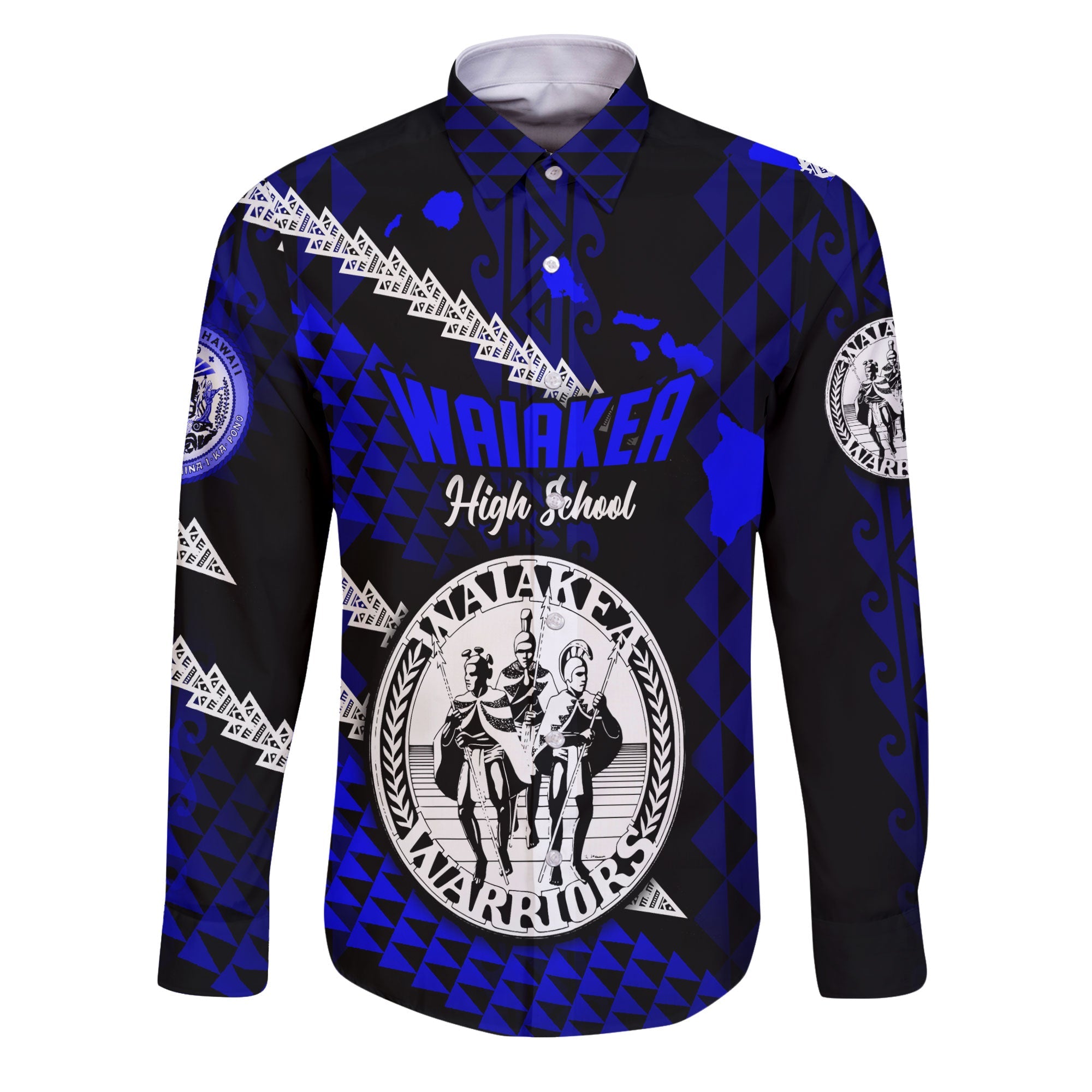 Hawaii Waiakea High School Custom Long Sleeve Button Shirt Map Style