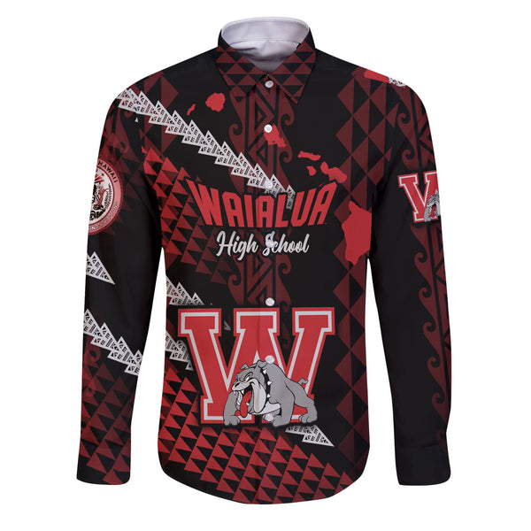 Hawaii Waialua High & Intermediate School Custom Long Sleeve Button Shirt Map Style