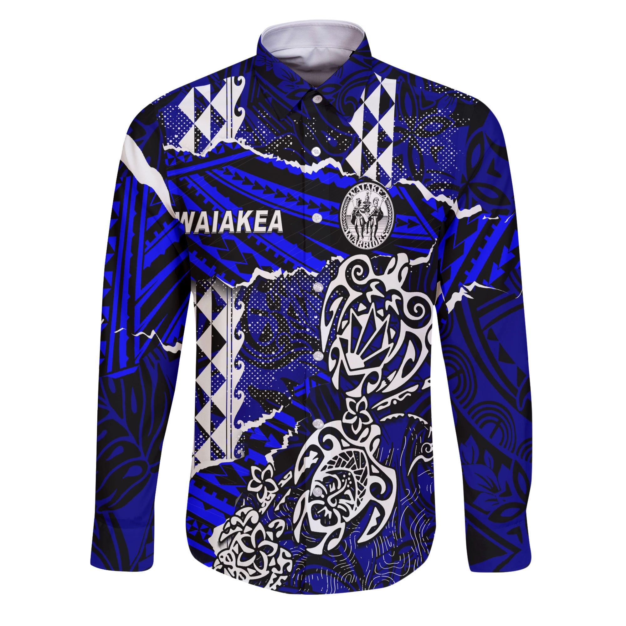 Hawaii Waiakea High School Custom Long Sleeve Button Shirt Polynesian Turtle Style