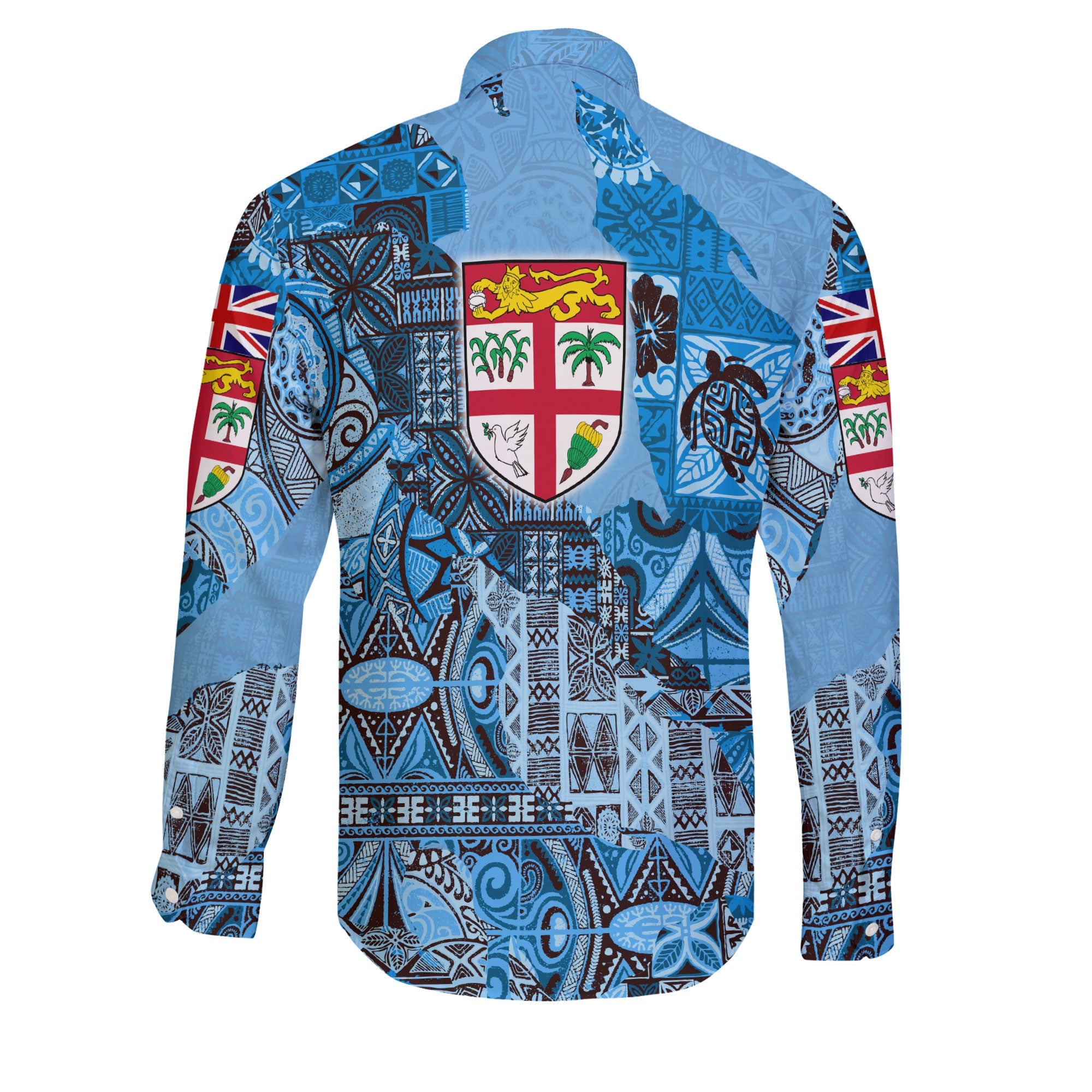 Fiji Flag & Coat Of Arms Long Sleeve Button Shirt