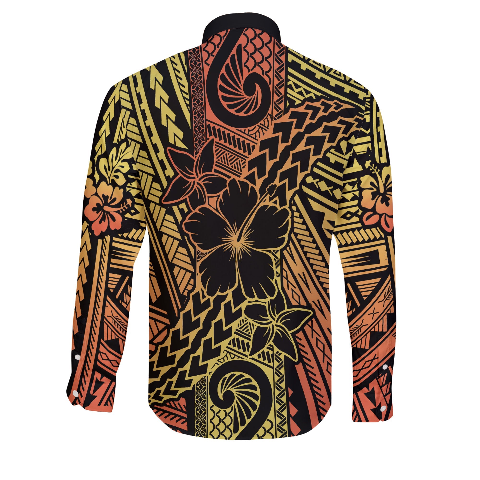 Hawaiian Reggae Long Sleeve Button Shirt Polynesian Hibiscus Style