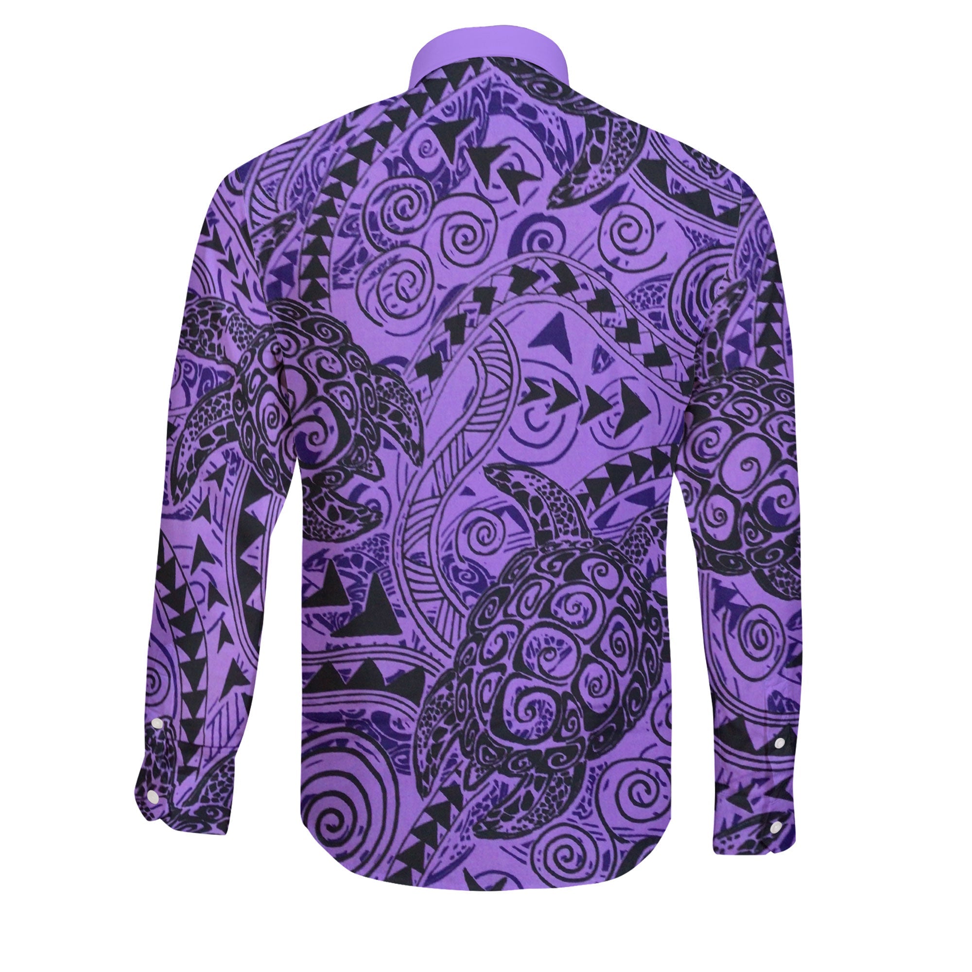 Hawaii Polynesian Turtle Long Sleeve Button Shirt Purple Style