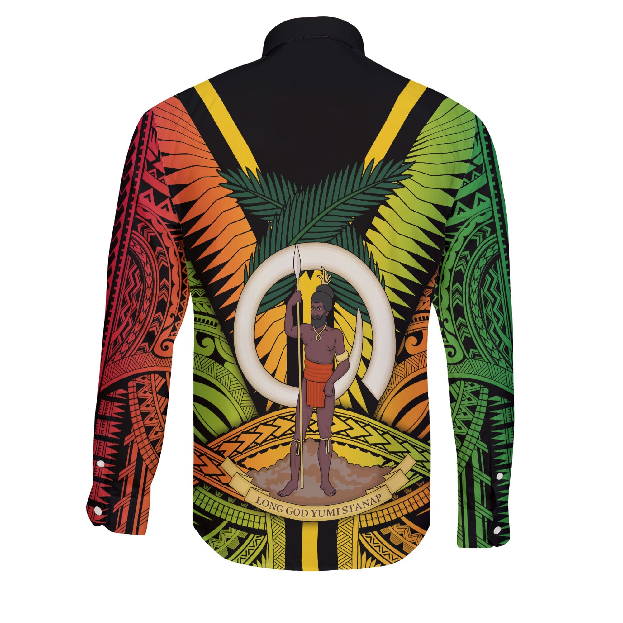 Vanuatu Long Sleeve Button Shirt Coat Of Arms Reggae Style