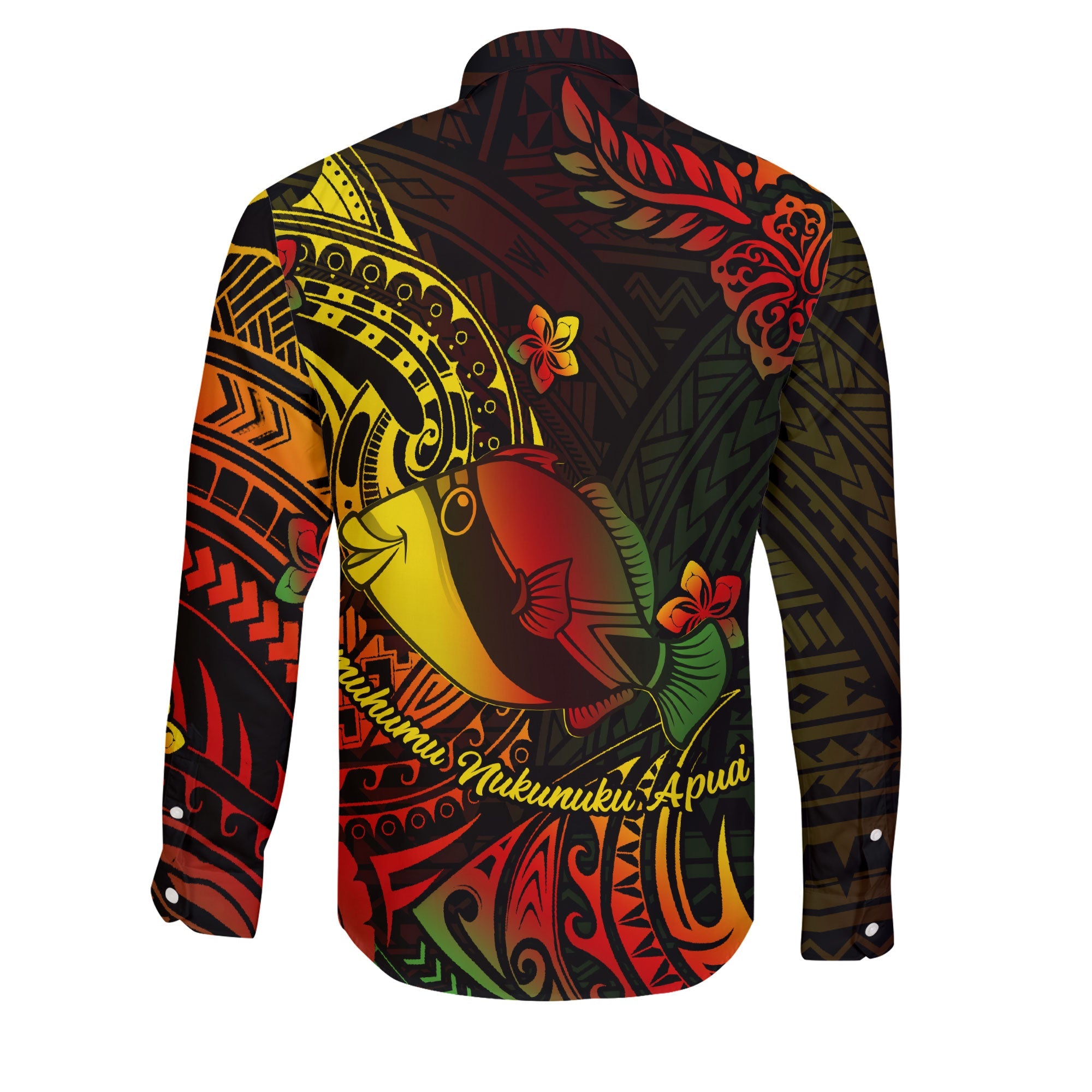 Hawaii Humuhumu Fish Long Sleeve Button Shirt Reggae Style