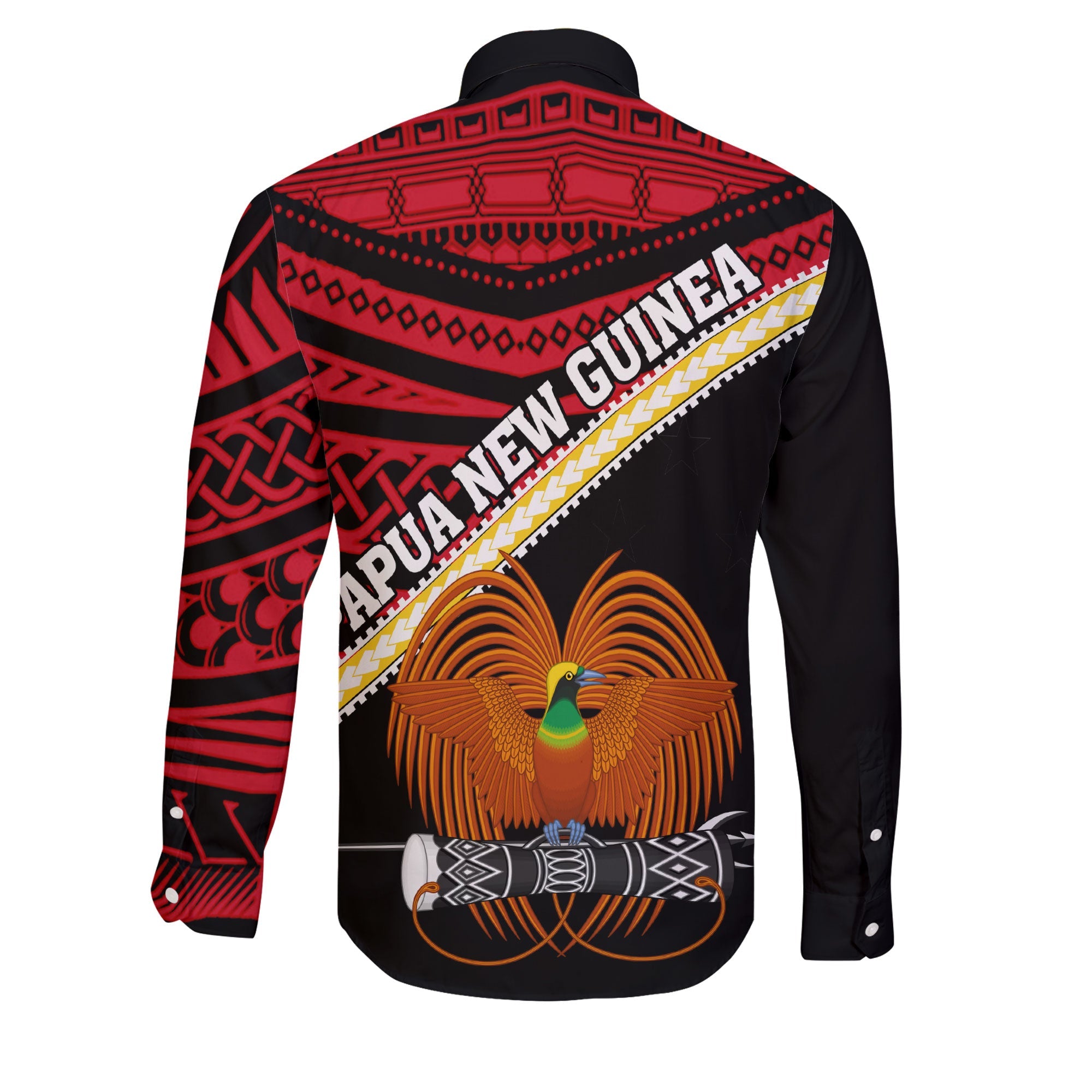 Papua New Guinea Long Sleeve Button Shirt Polynesian Flag Style