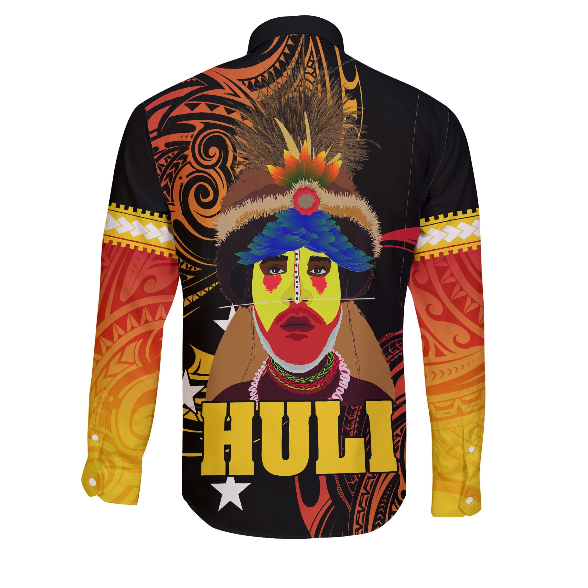 Papua New Guinea Long Sleeve Button Shirt Huli Wigmen Style