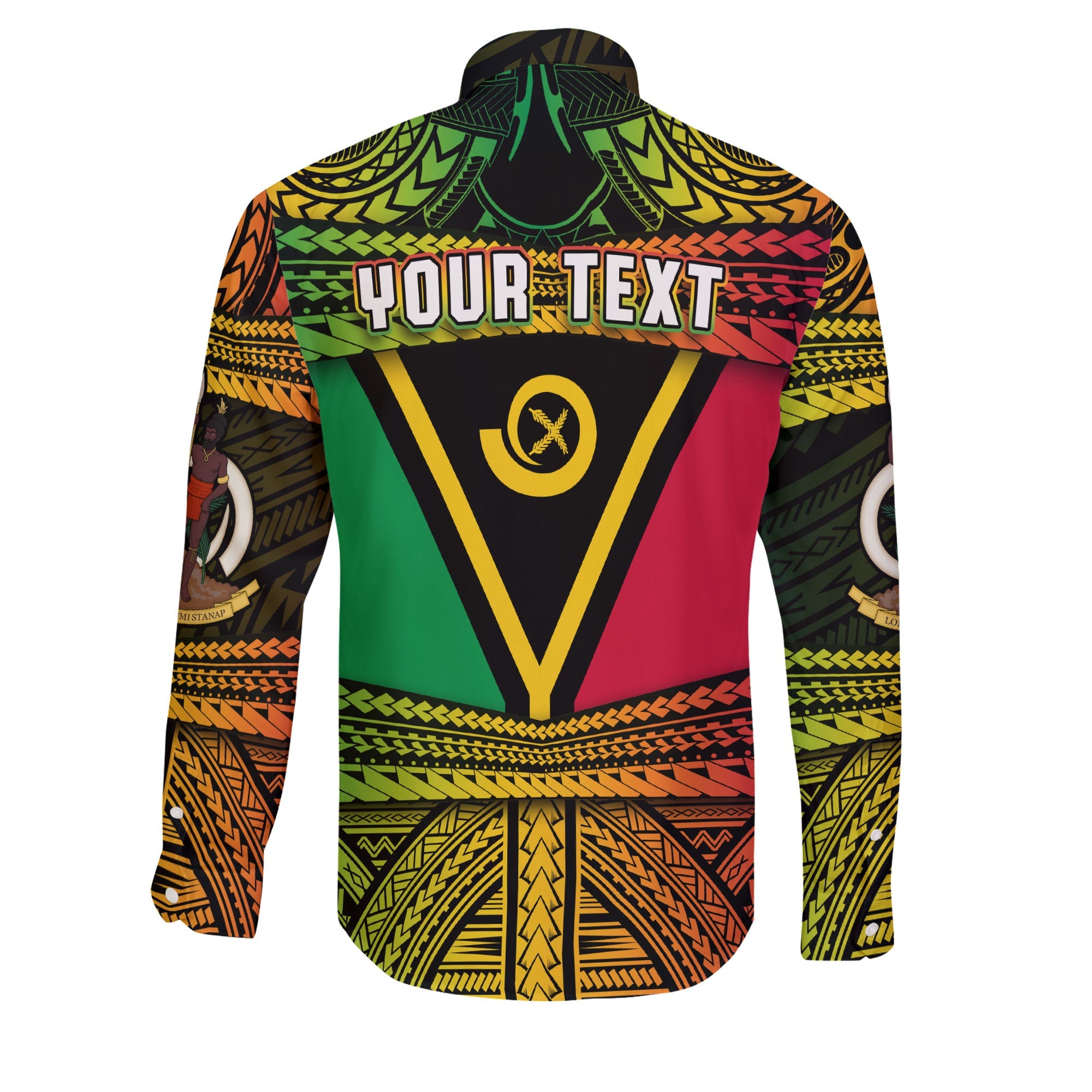 Custom Vanuatu Flag & Coat Of Arms Long Sleeve Button Shirt Reggae Style