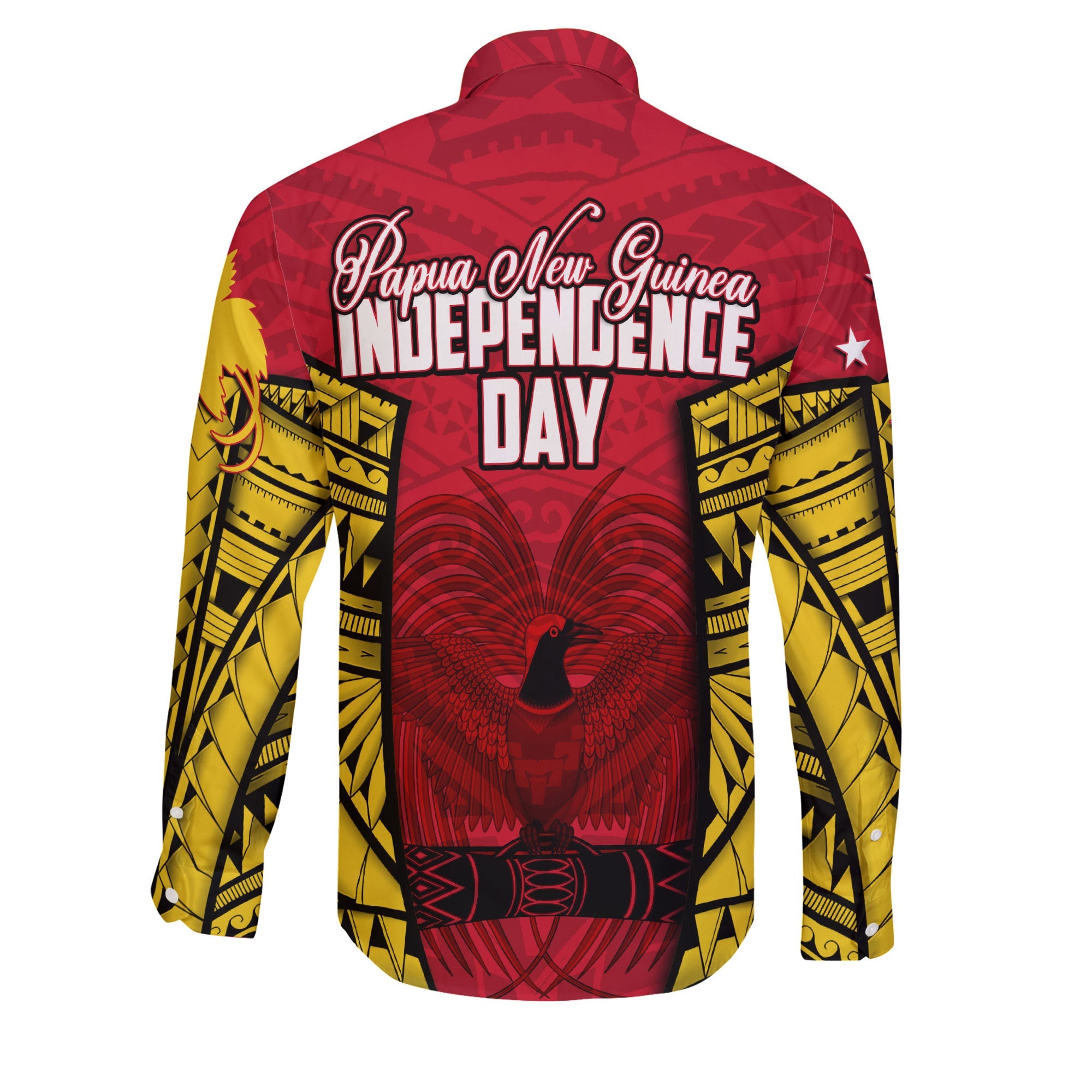 Papua New Guinea Independence Day Long Sleeve Button Shirt Raggiana Bird of Paradise Style