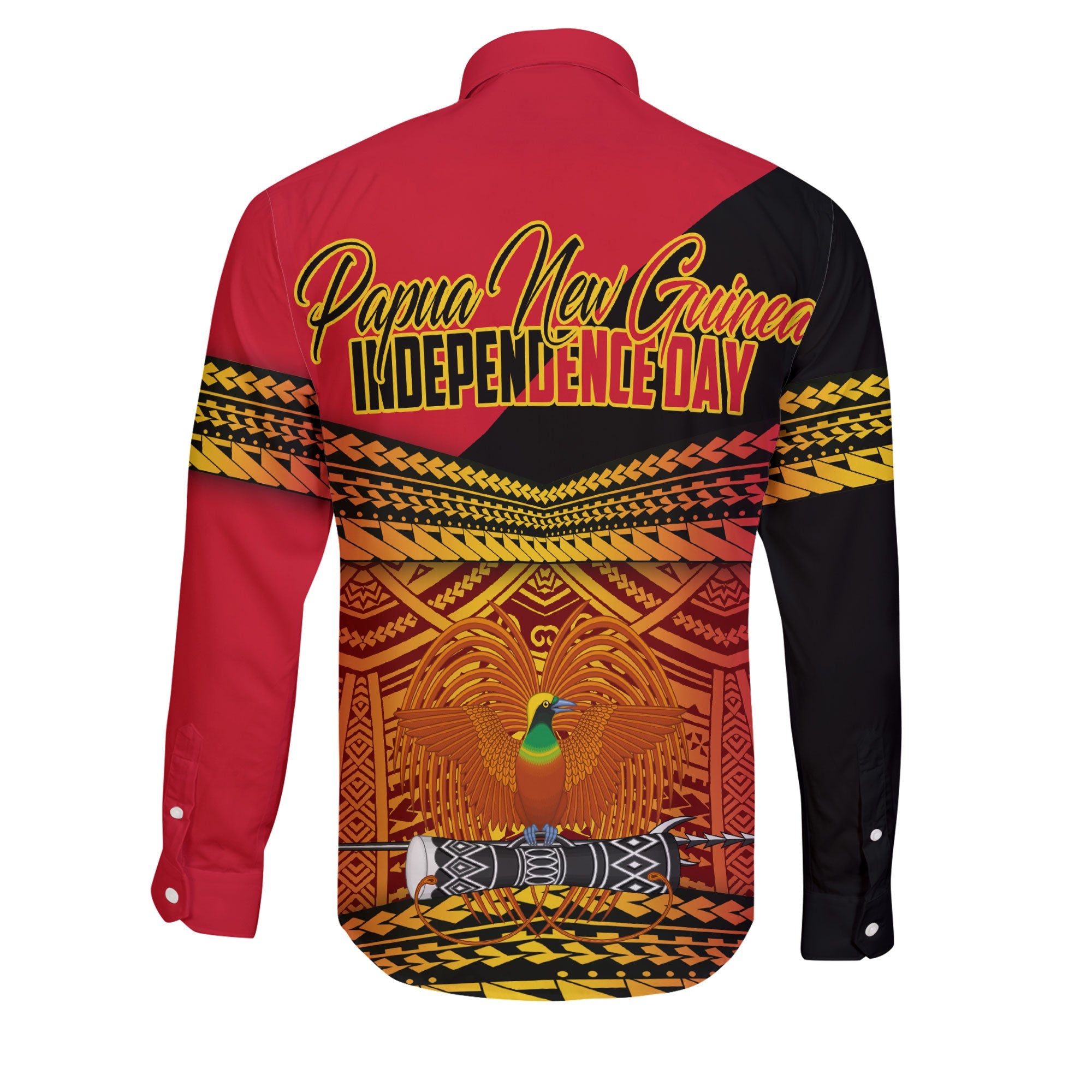 Papua New Guinea Independence Day Long Sleeve Button Shirt PNG Emblem Style