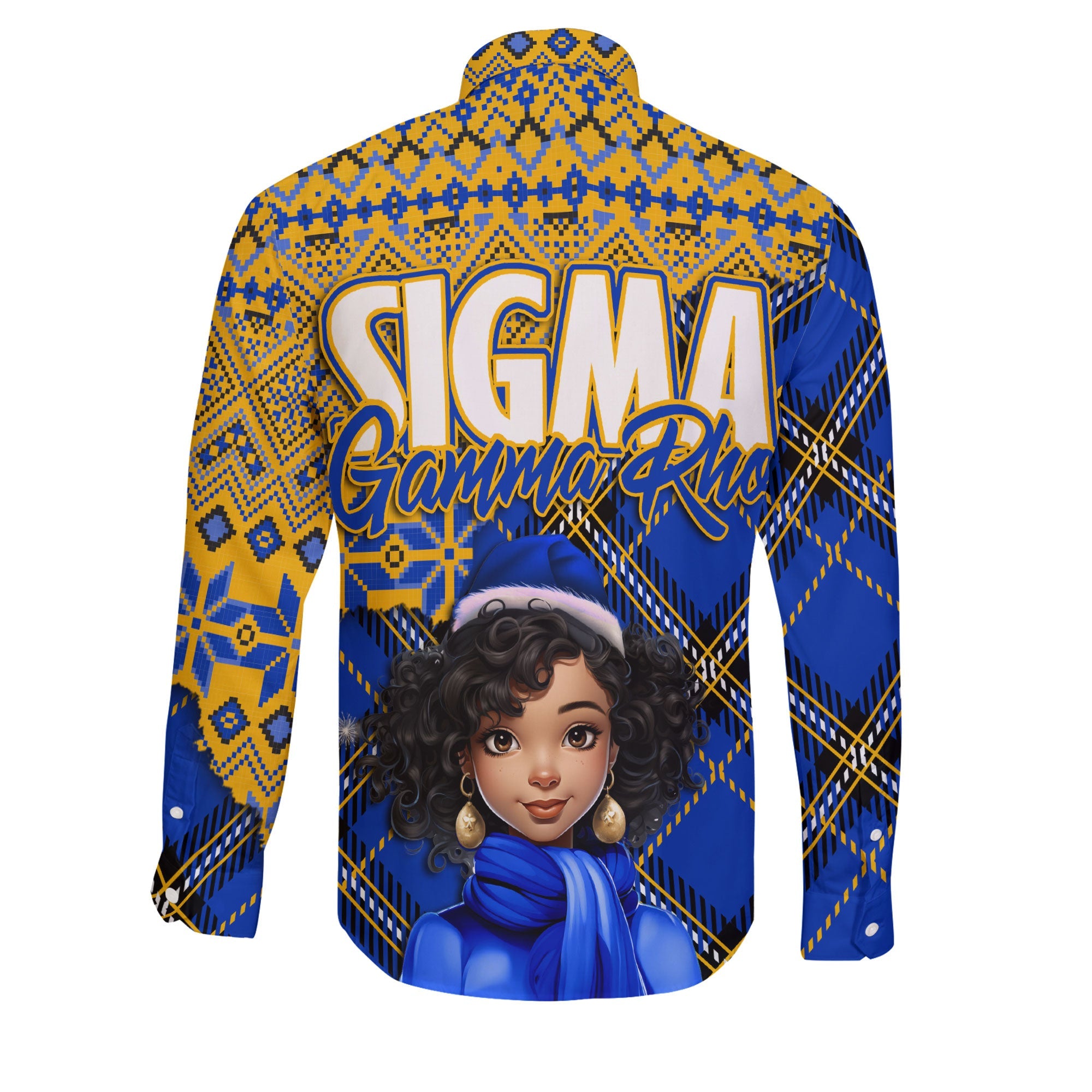 Sorority Shirt - Christmas Sigma Gamma Rho Girl Long Sleeve Button Shirt Plaid Background Style