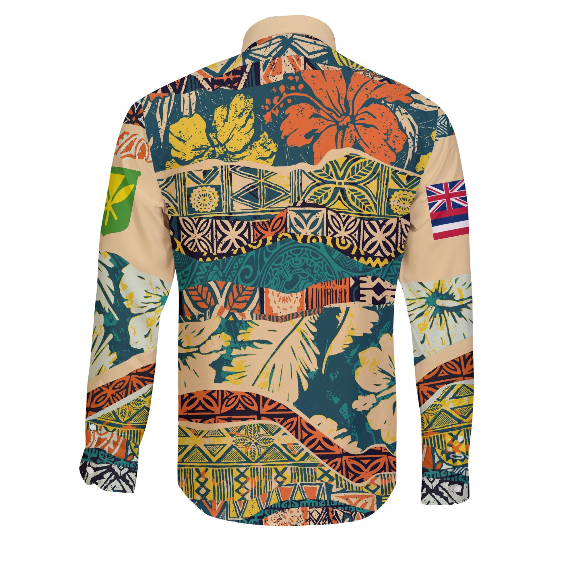 Hawaii Flag Long Sleeve Button Shirt Coat Of Arm Style