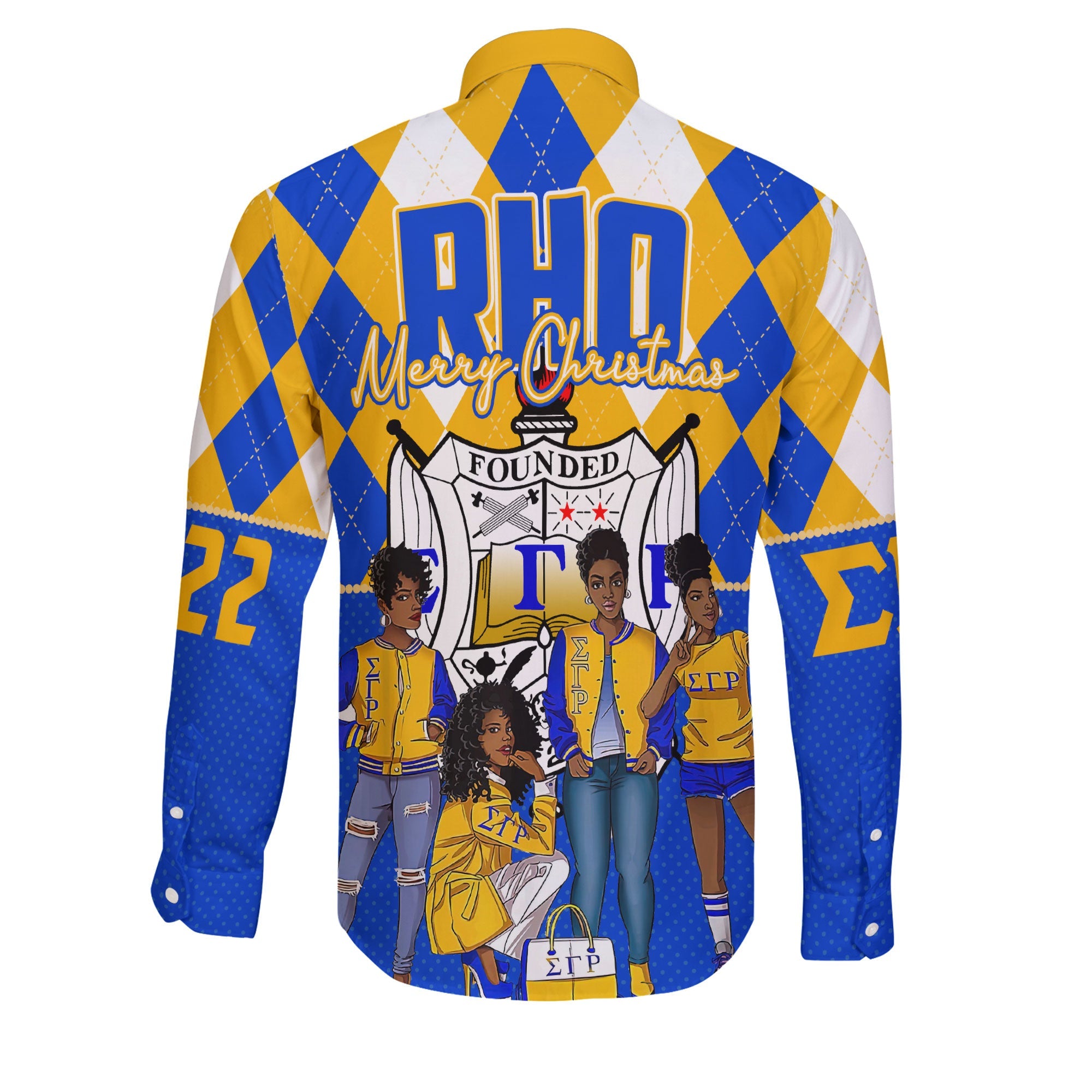 Sorority Shirt - Christmas Sigma Gamma Rho Girl Long Sleeve Button Shirt Rhombus Pattern Style