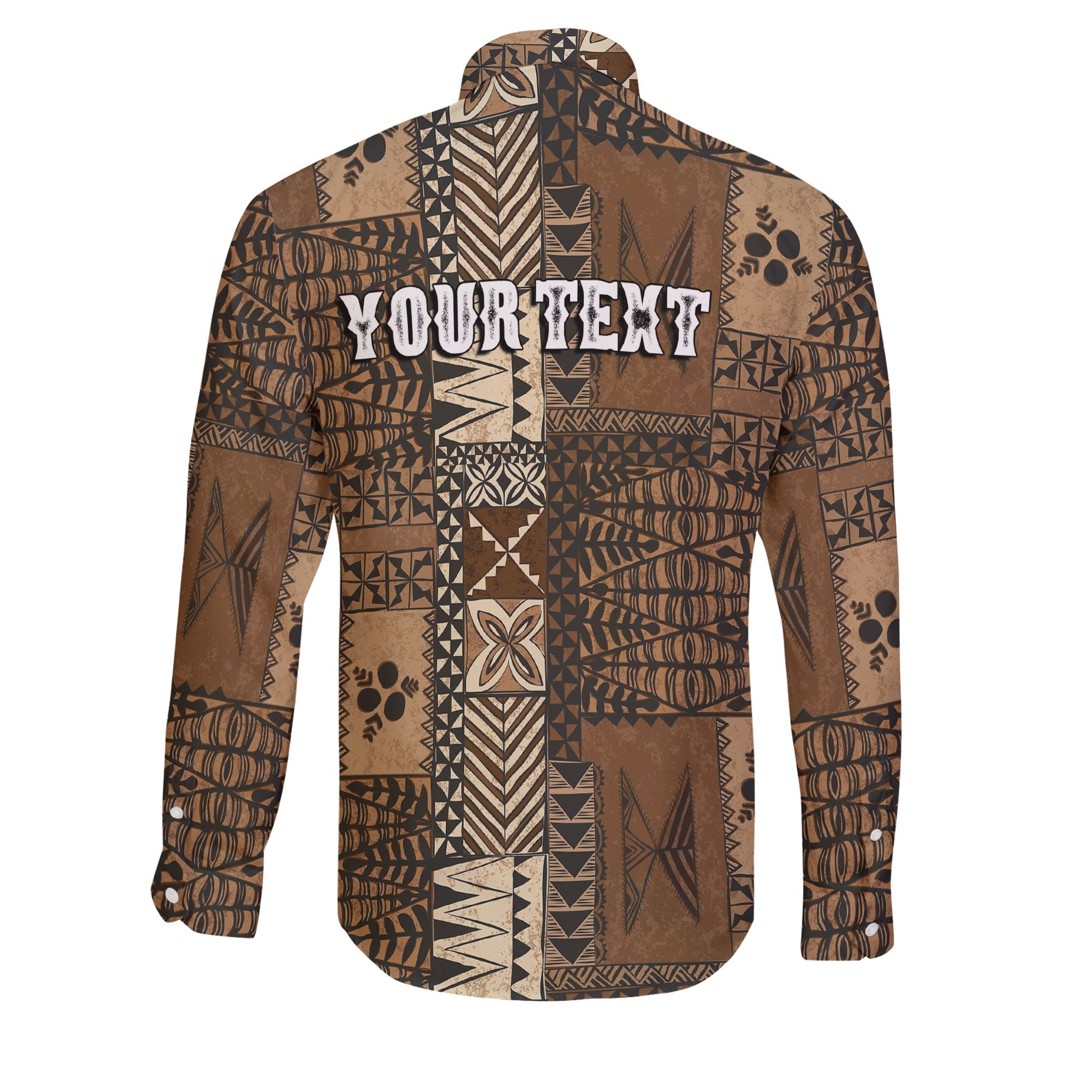 Custom Tonga Long Sleeve Button Shirt Ngatu Tapa Style