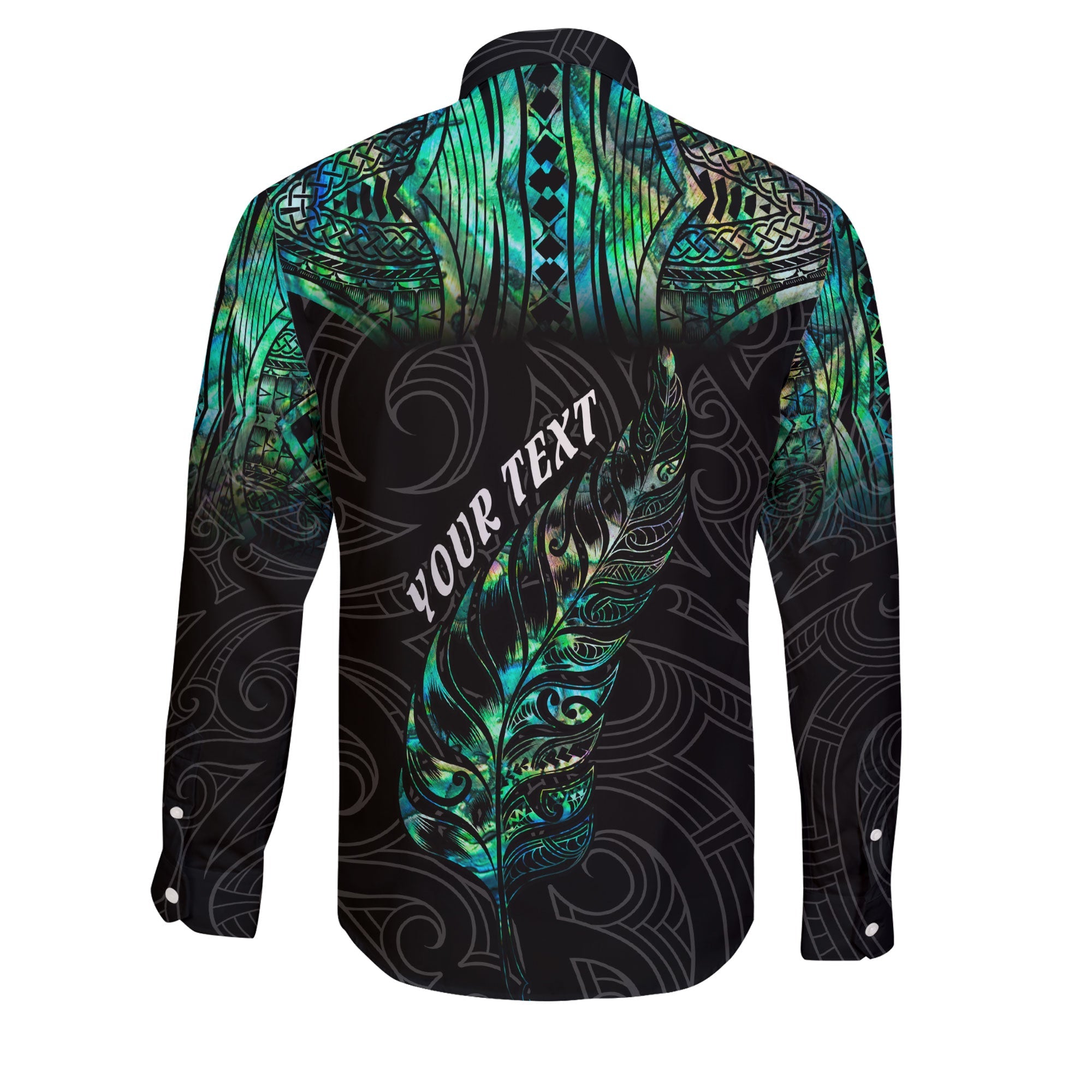 Custom New Zealand Rugby Long Sleeve Button Shirt Maori mix Paua Shell Rugby Silver Fern Aotearoa - LH1