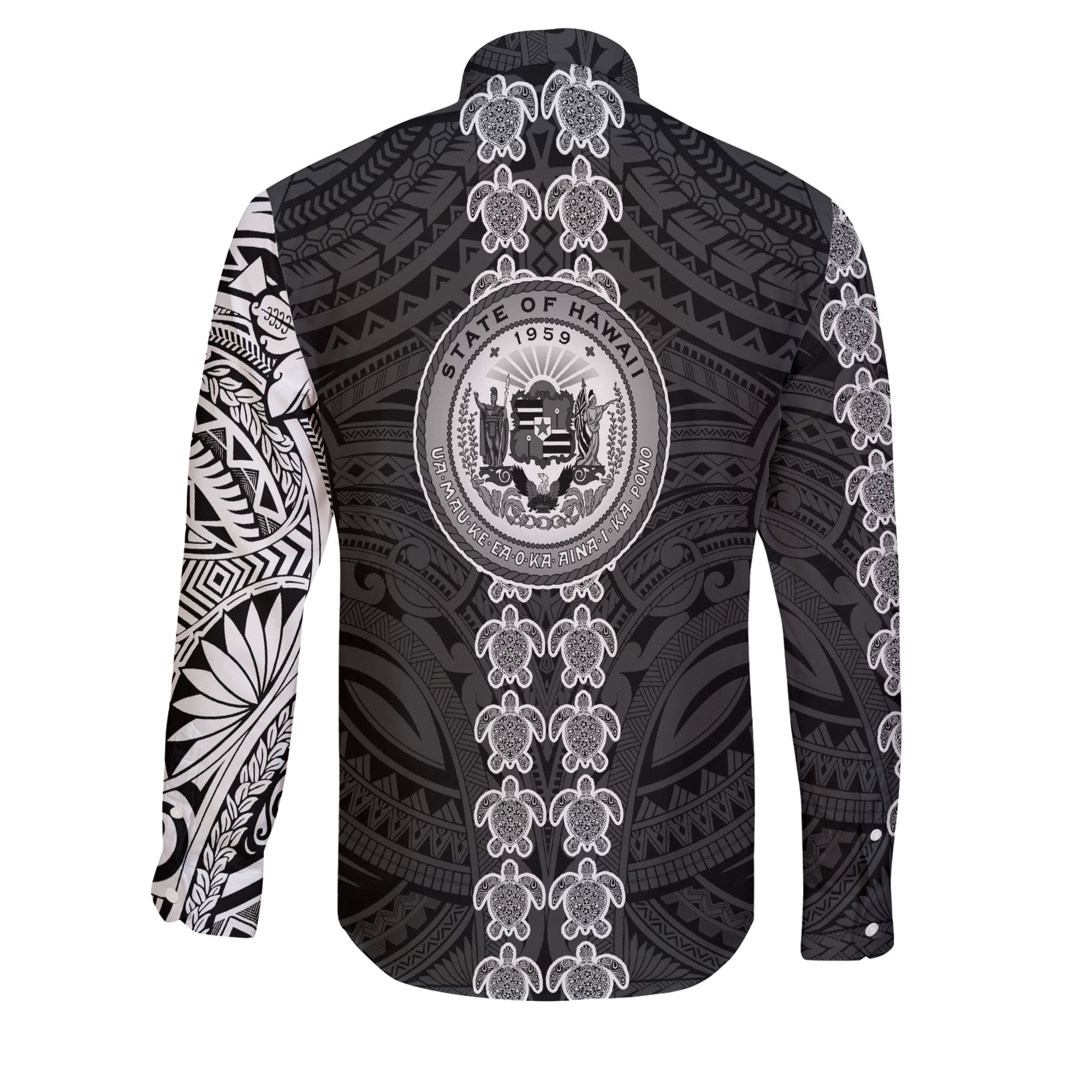 Hawaii Seal Polynesian Turtle Line Long Sleeve Button Shirt