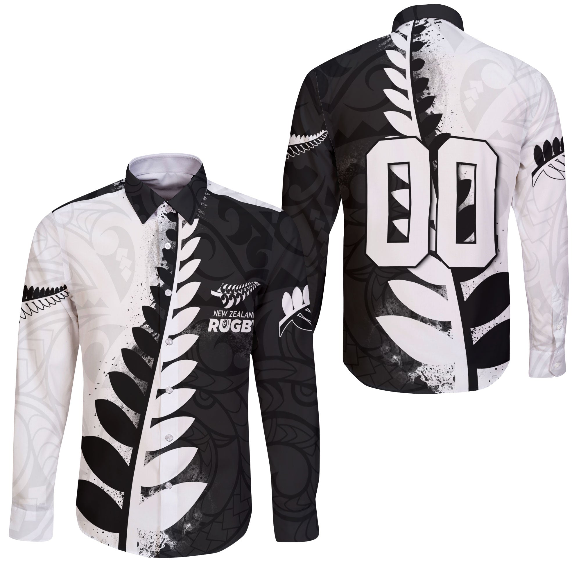 Custom New Zealand Rugby Long Sleeve Button Shirt Silver Fern Style