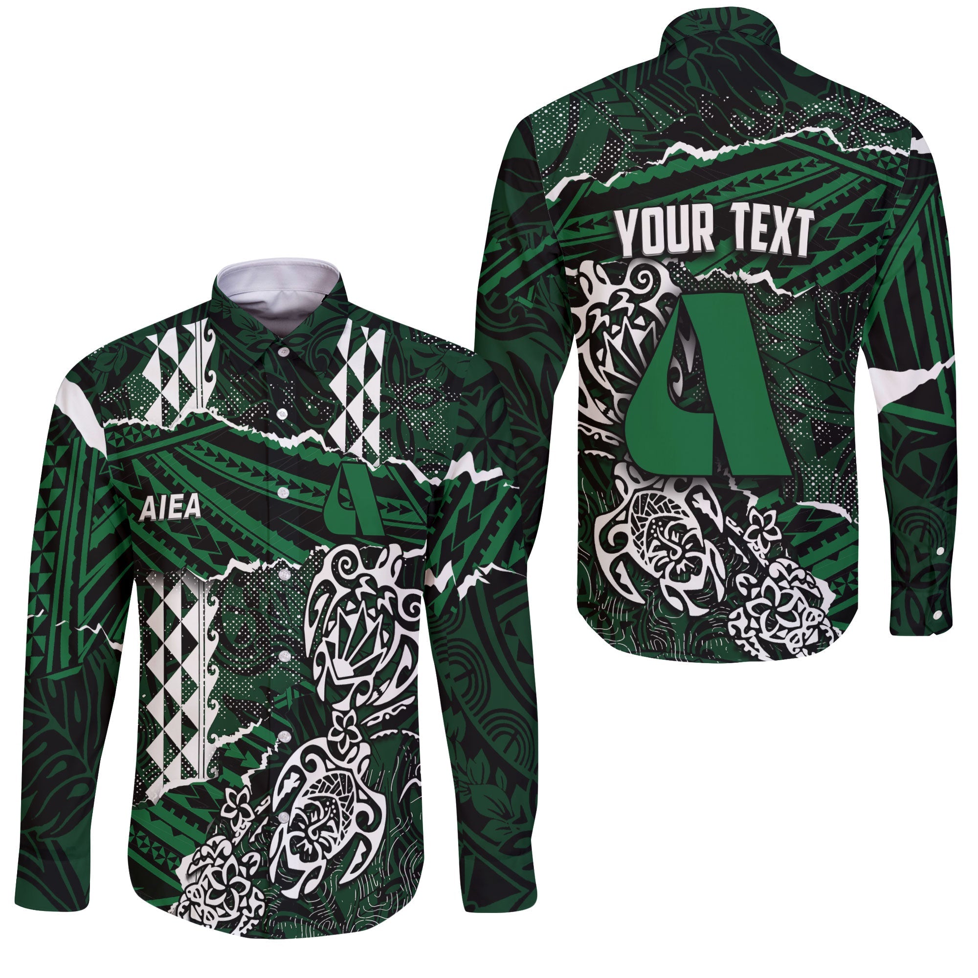 Hawaii Aiea High School Custom Long Sleeve Button Shirt Polynesian Turtle Style