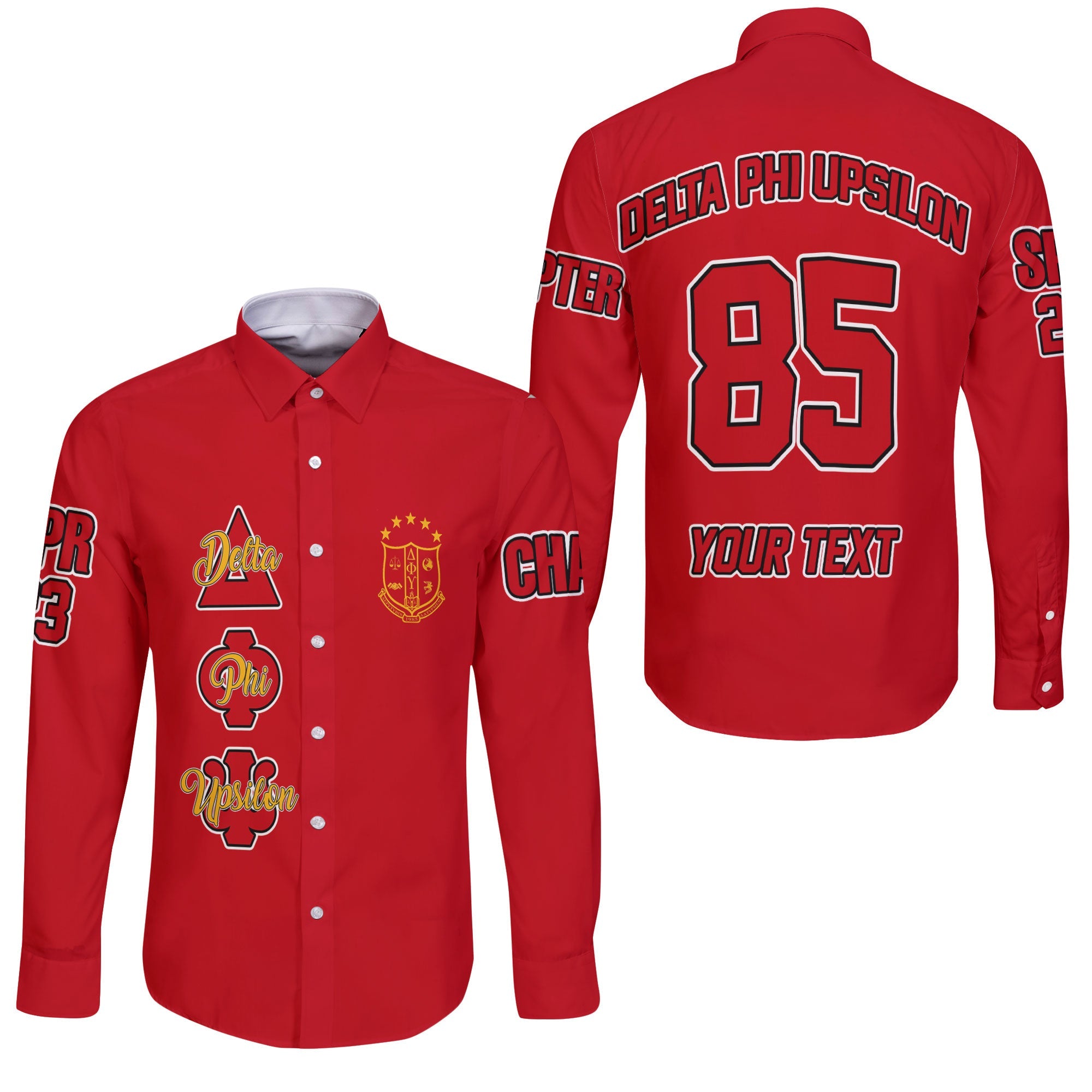 Fraternity Shirt - Personalized Delta Phi Upsilon Long Sleeve Button Shirt Original Red Style