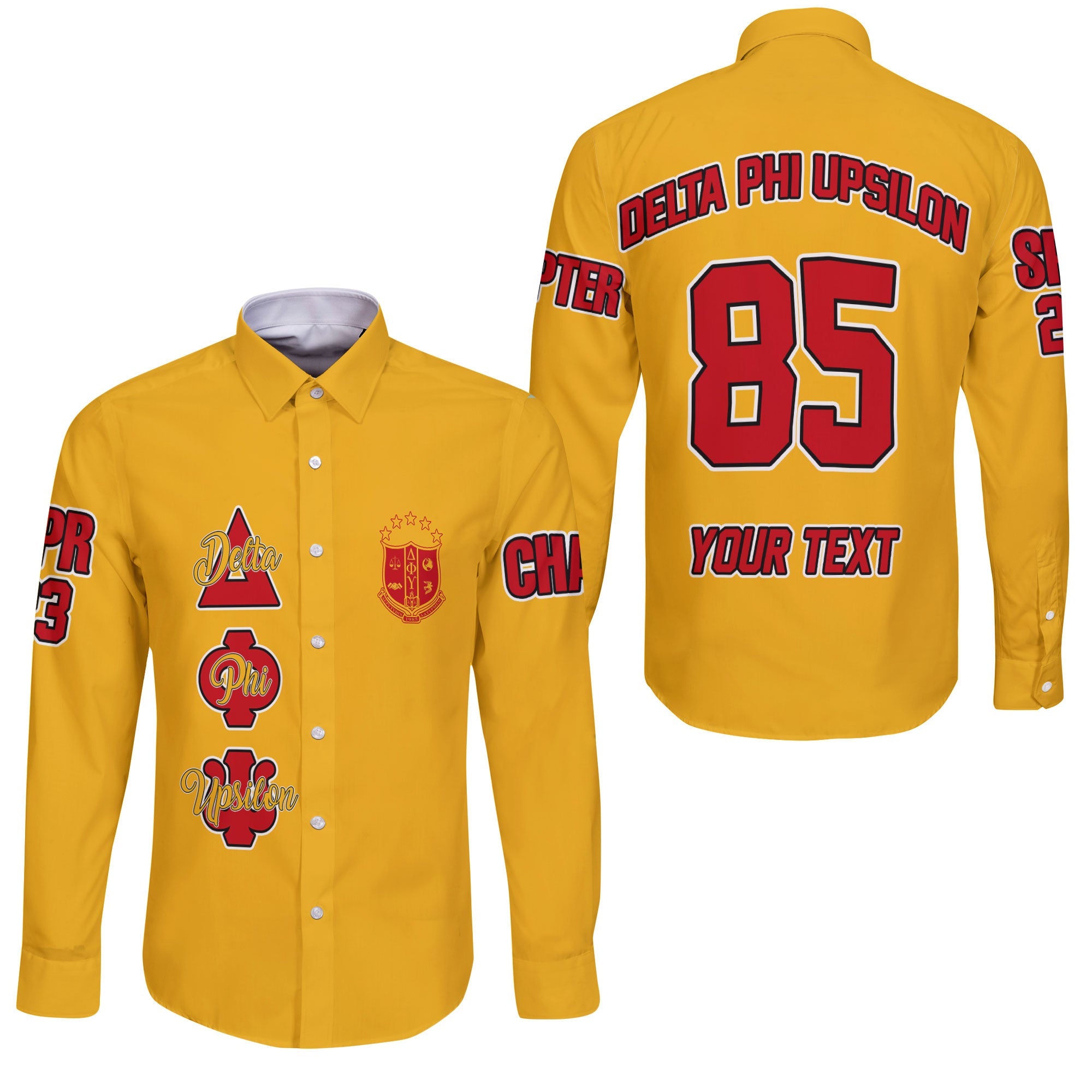 Fraternity Shirt - Personalized Delta Phi Upsilon Long Sleeve Button Shirt Original Yellow Style