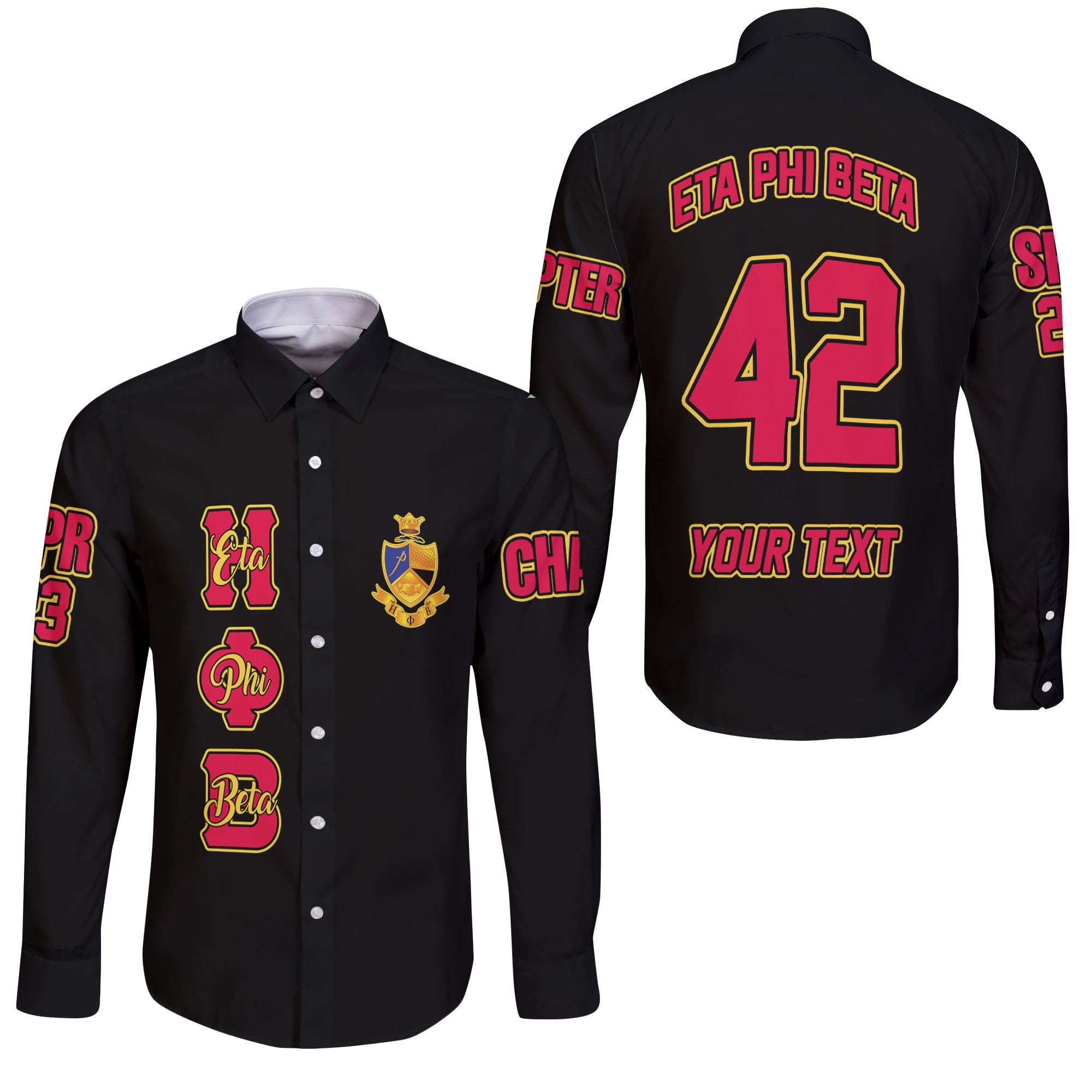 Sorority Shirt - Personalized Eta Phi Beta Long Sleeve Button Shirt Original Black Style