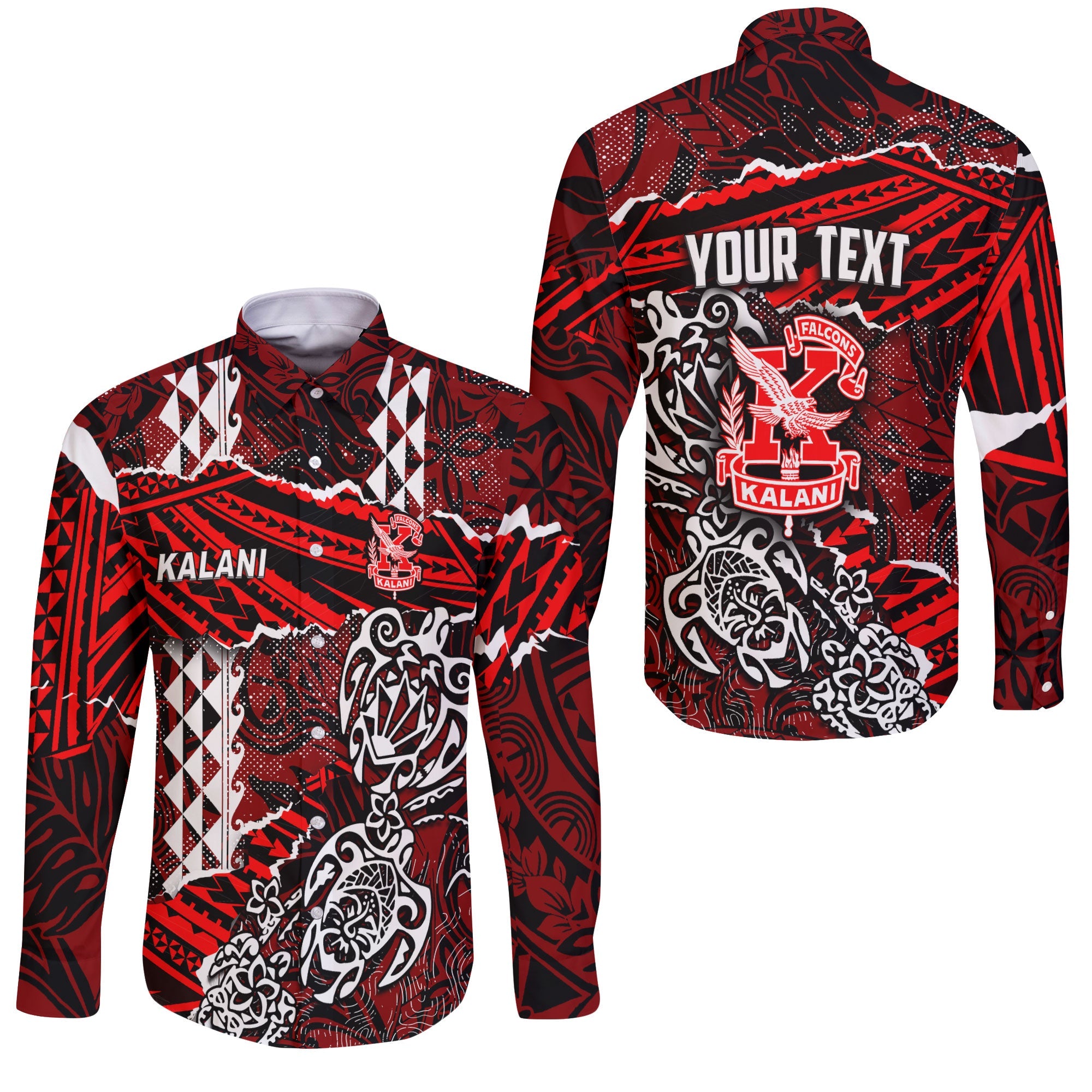 Hawaii Kalani High School Custom Long Sleeve Button Shirt Polynesian Turtle Style