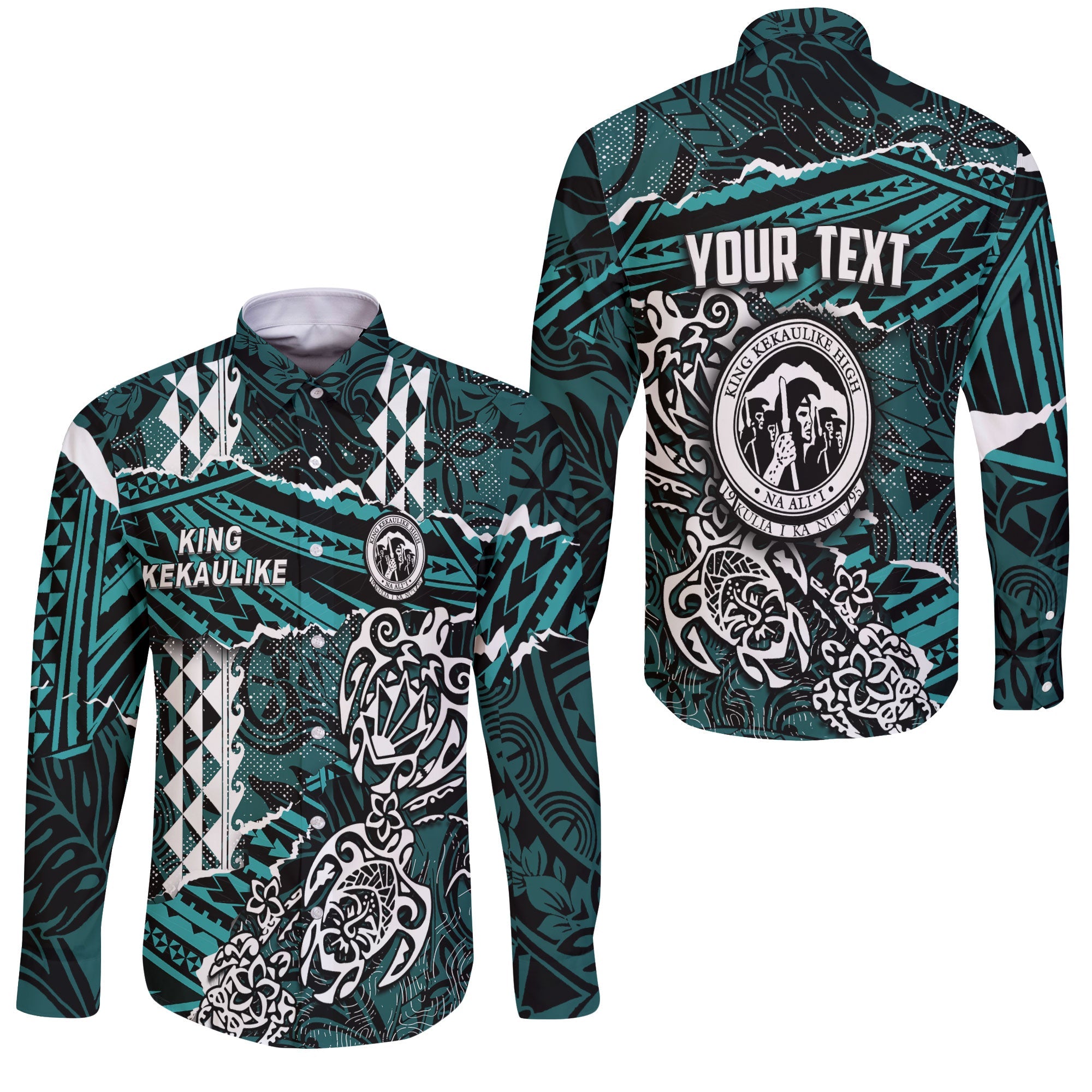 Hawaii King Kekaulike High School Custom Long Sleeve Button Shirt Polynesian Turtle Style