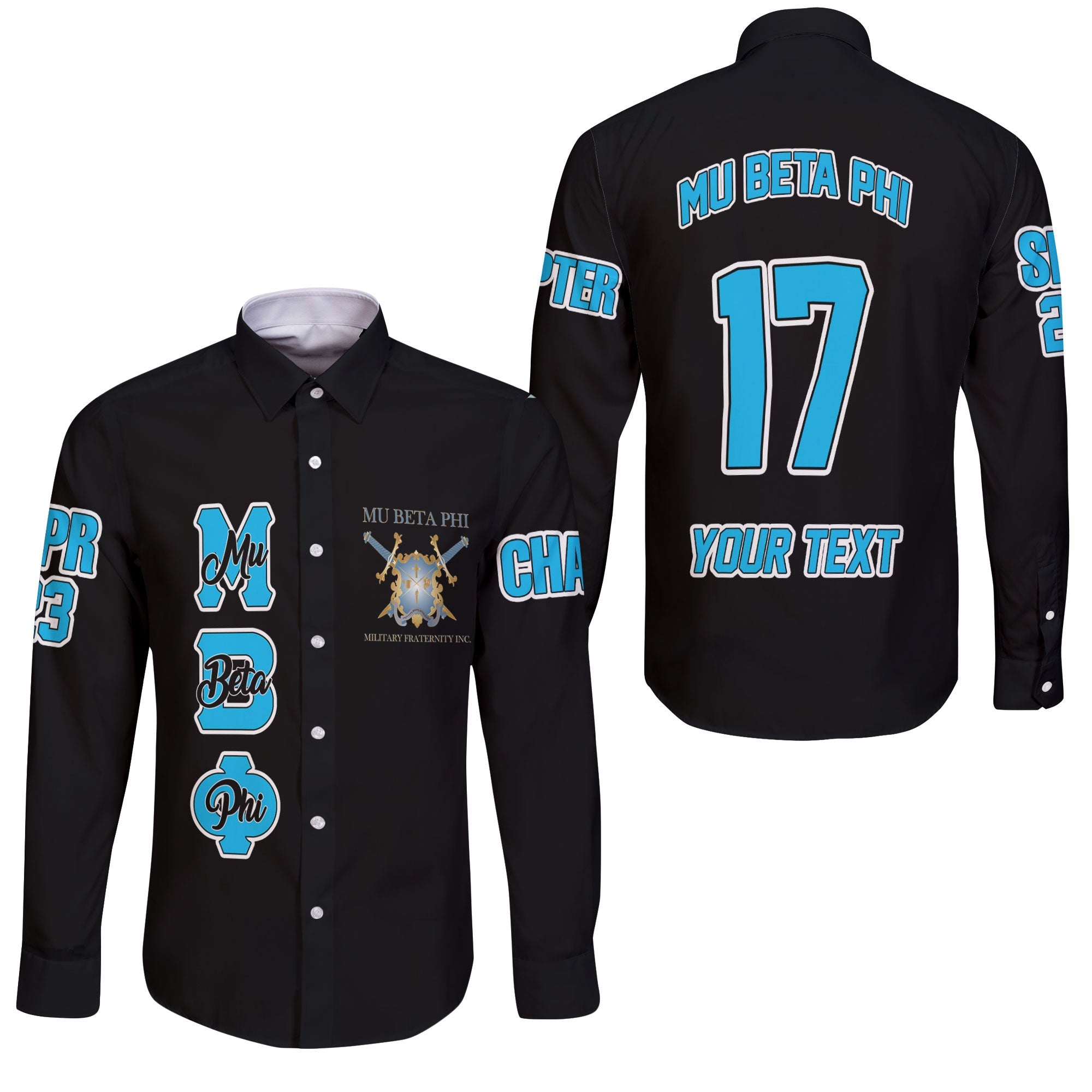 Fraternity Shirt - Personalized Mu Beta Phi Long Sleeve Button Shirt Original Dark Style