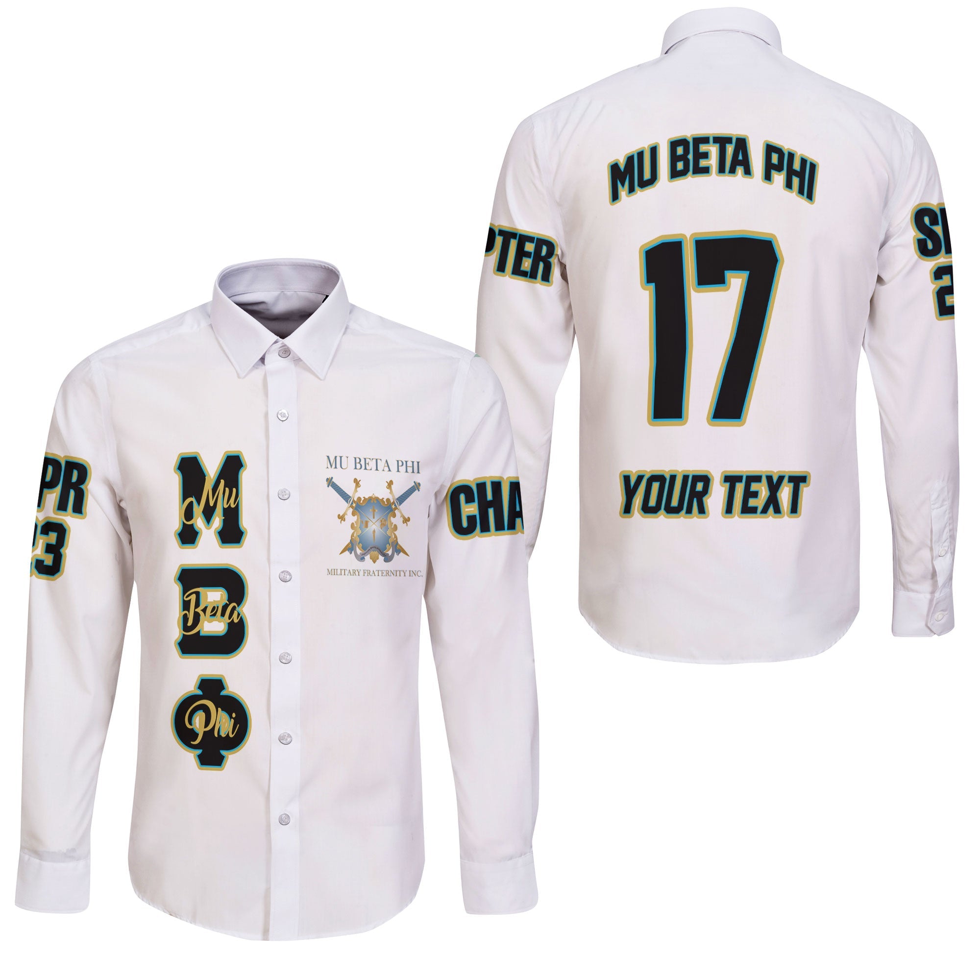 Fraternity Shirt - Personalized Mu Beta Phi Long Sleeve Button Shirt Original White Style