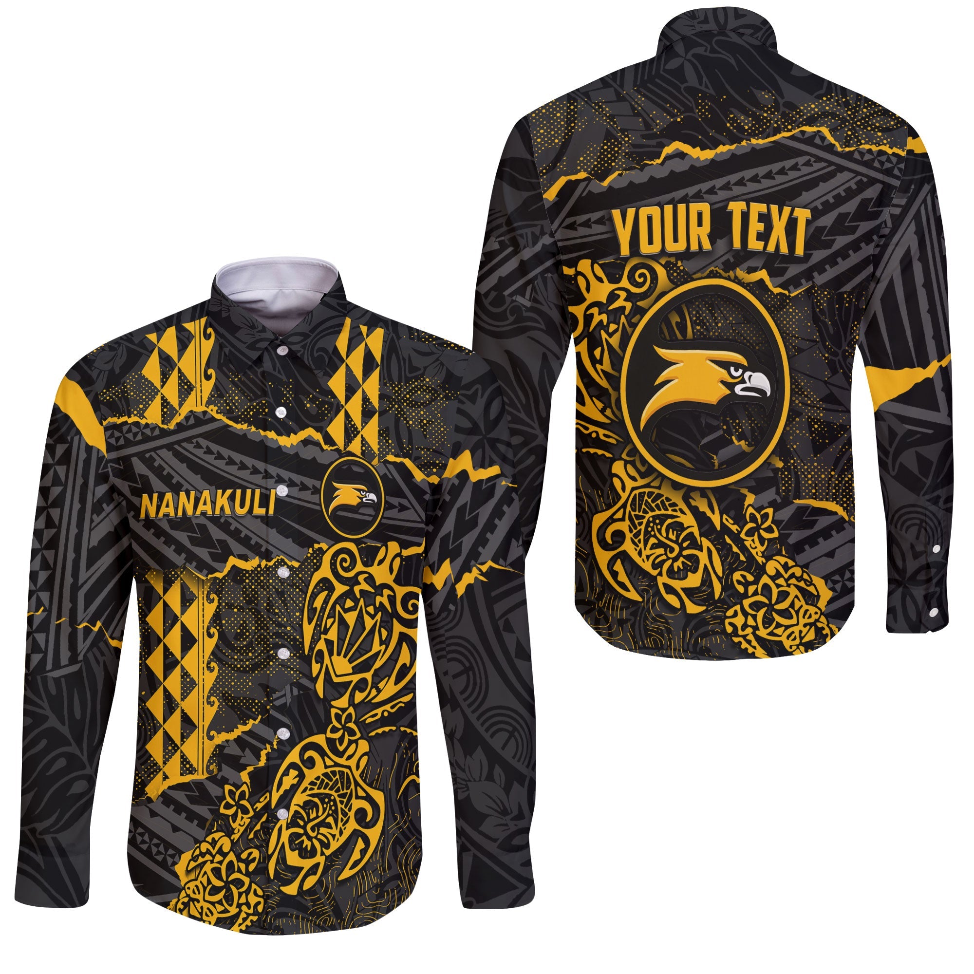 Hawaii Nanakuli High School Custom Long Sleeve Button Shirt Polynesian Turtle Style