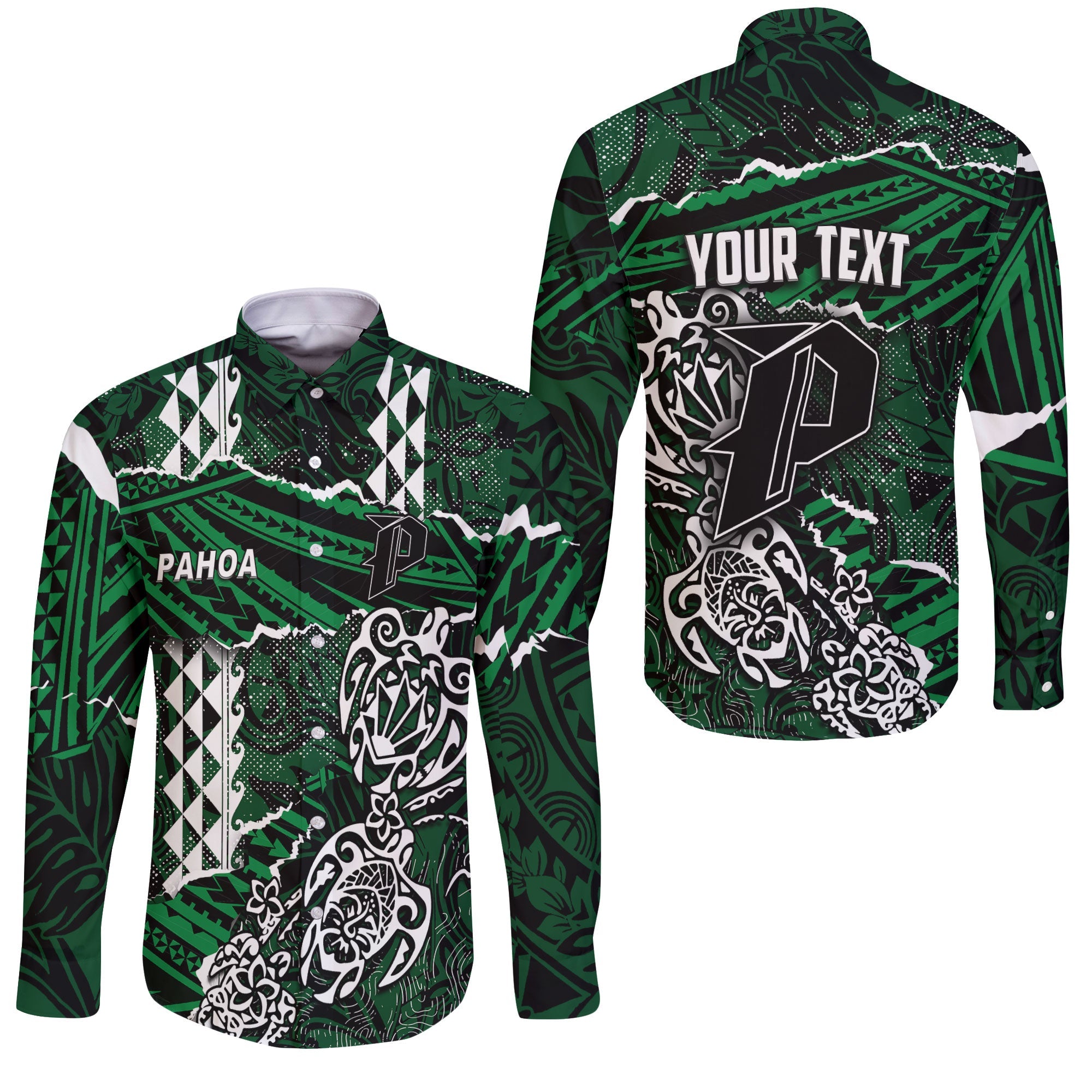 Hawaii Pahoa High & Intermediate School Custom Long Sleeve Button Shirt Polynesian Turtle Style