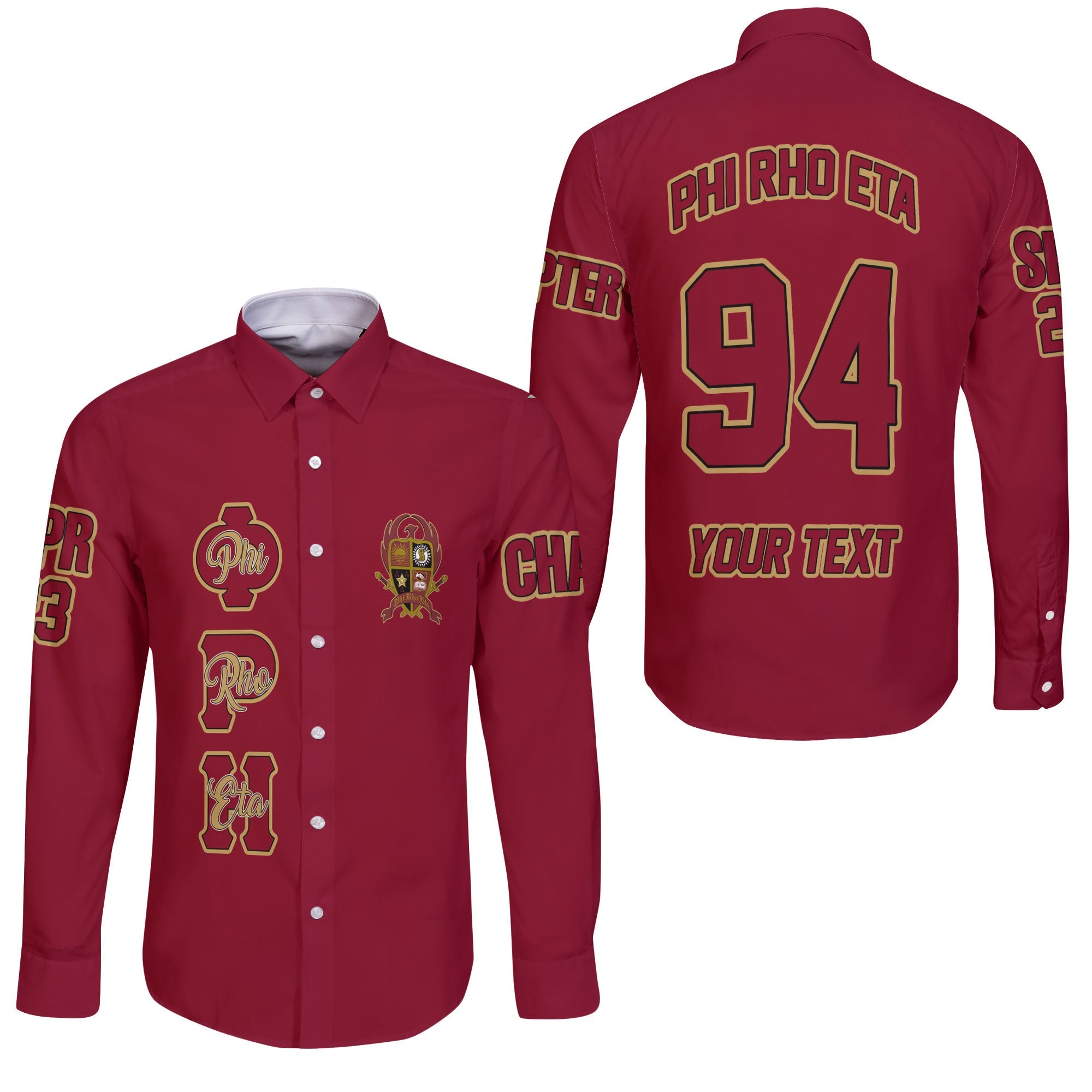 Fraternity Shirt - Personalized Phi Rho Eta Long Sleeve Button Shirt Original Maroon Style