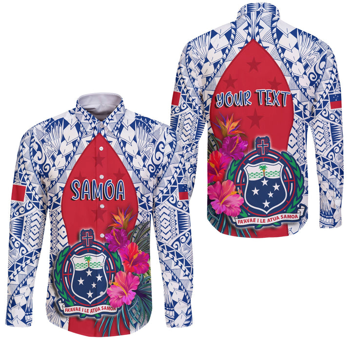 Custom Samoa Long Sleeve Button Shirt Polynesian Coat Of Arms mix Trop ...