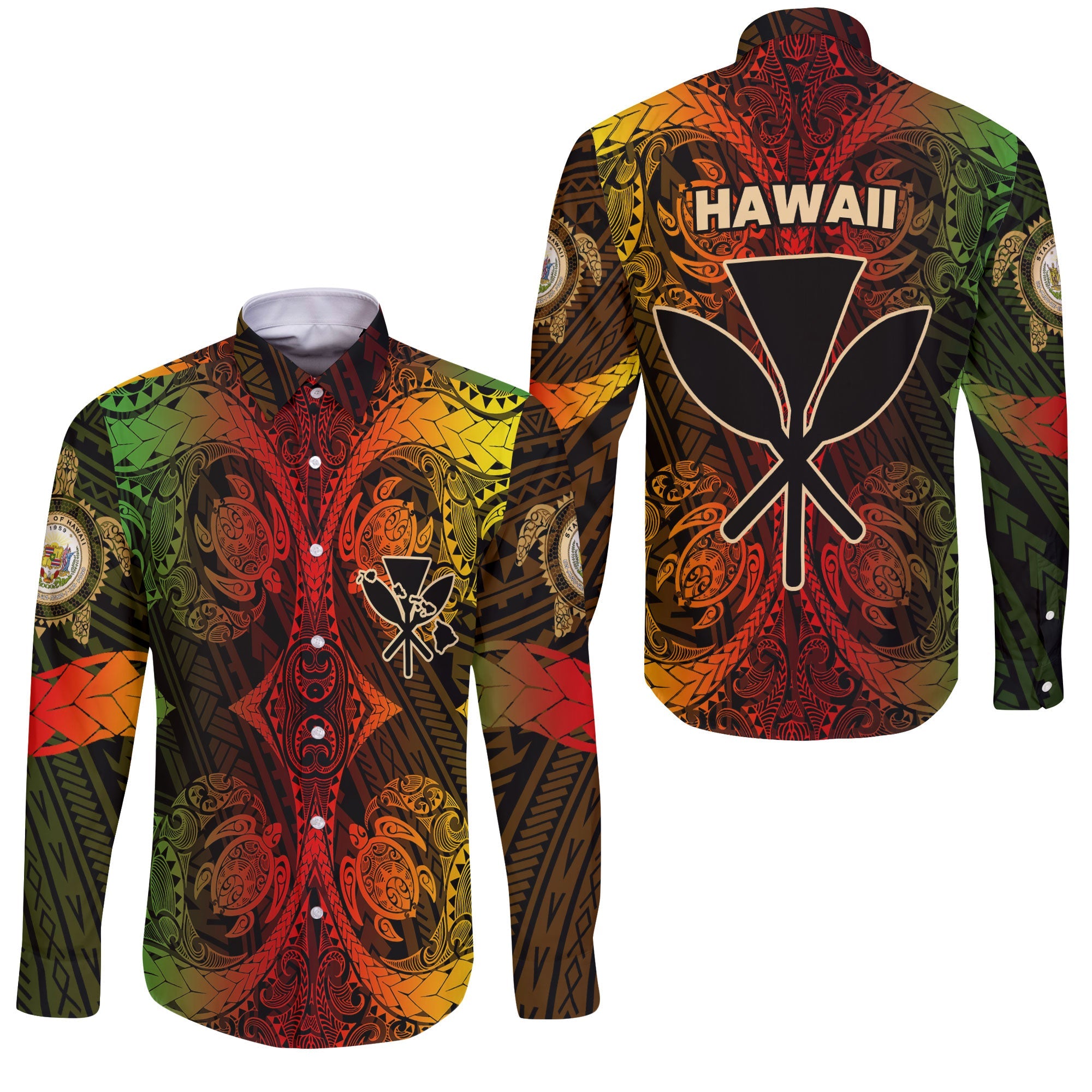 Kanaka Maoli Hawaii Long Sleeve Button Shirt Reggae Style