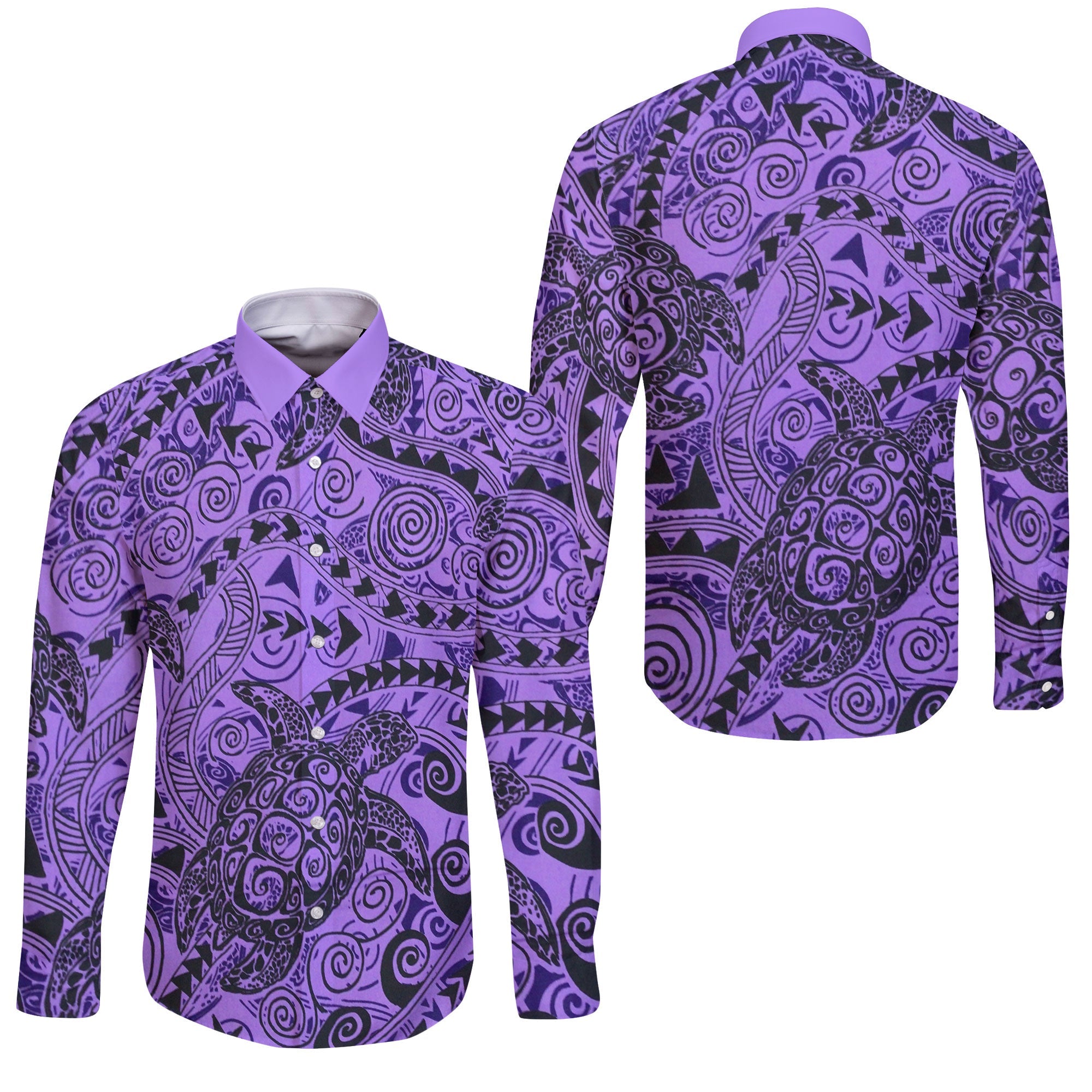 Hawaii Polynesian Turtle Long Sleeve Button Shirt Purple Style