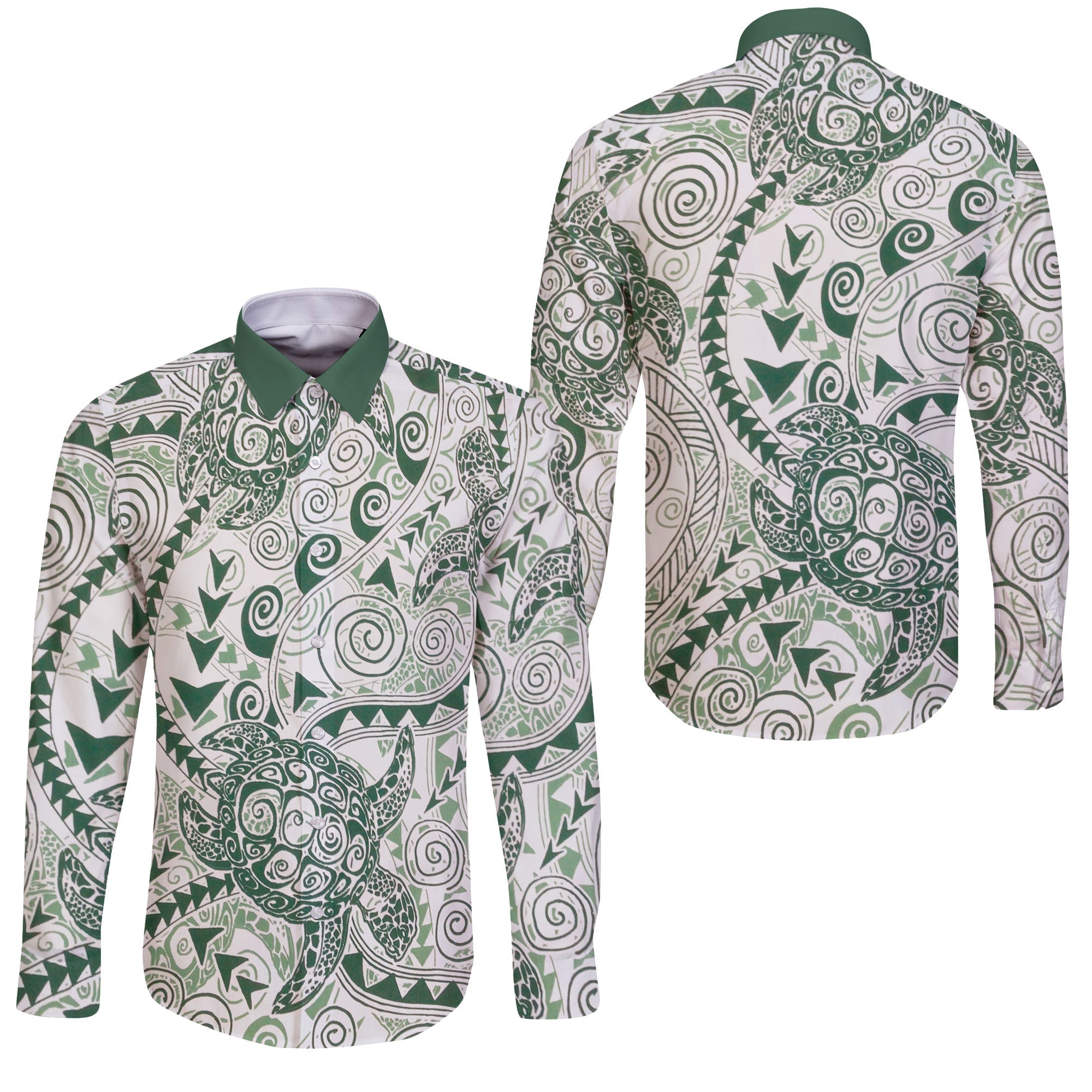 Hawaii Polynesian Turtle Long Sleeve Button Shirt Green Style