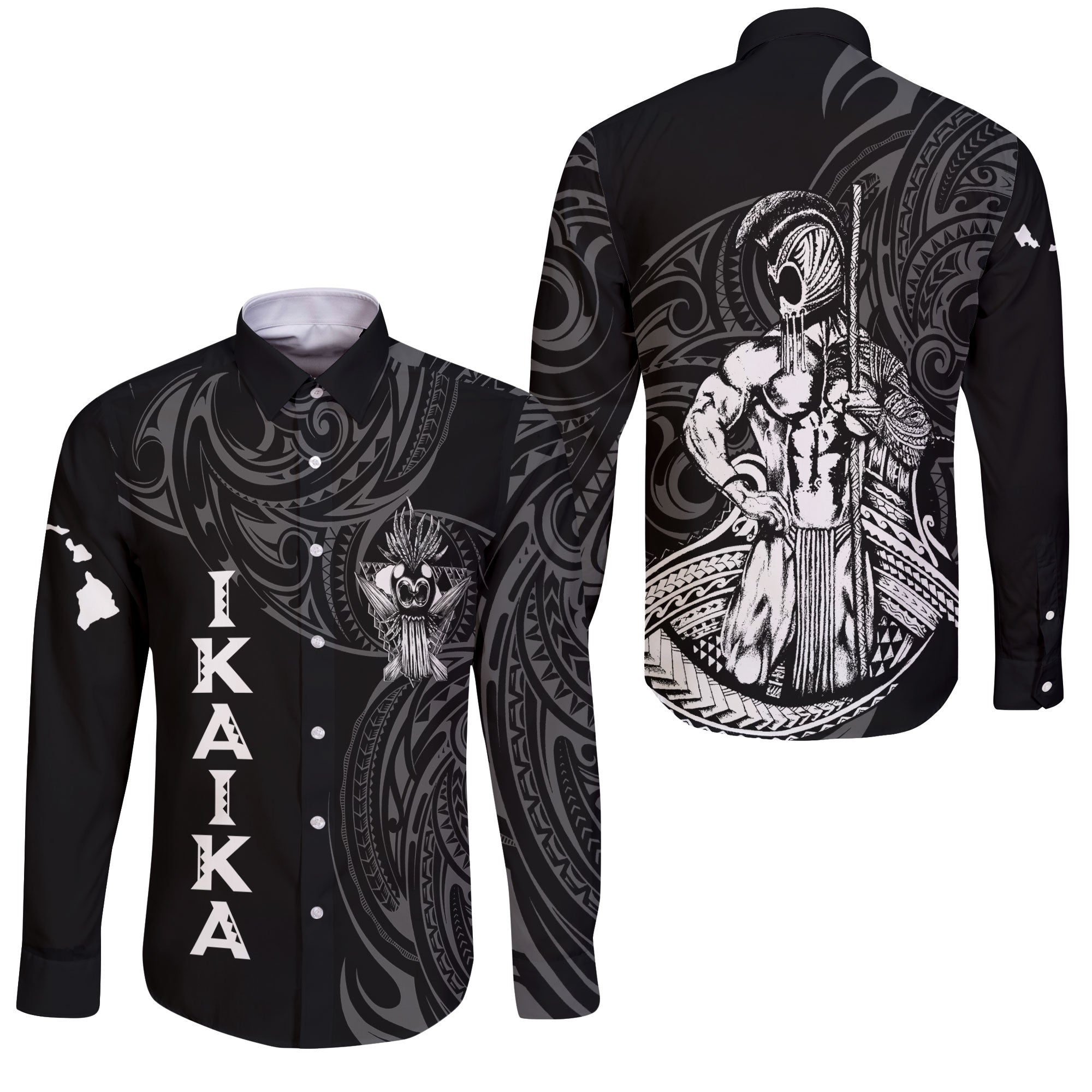 Hawaii Ikaika Warrior Long Sleeve Button Shirt Polynesian Style