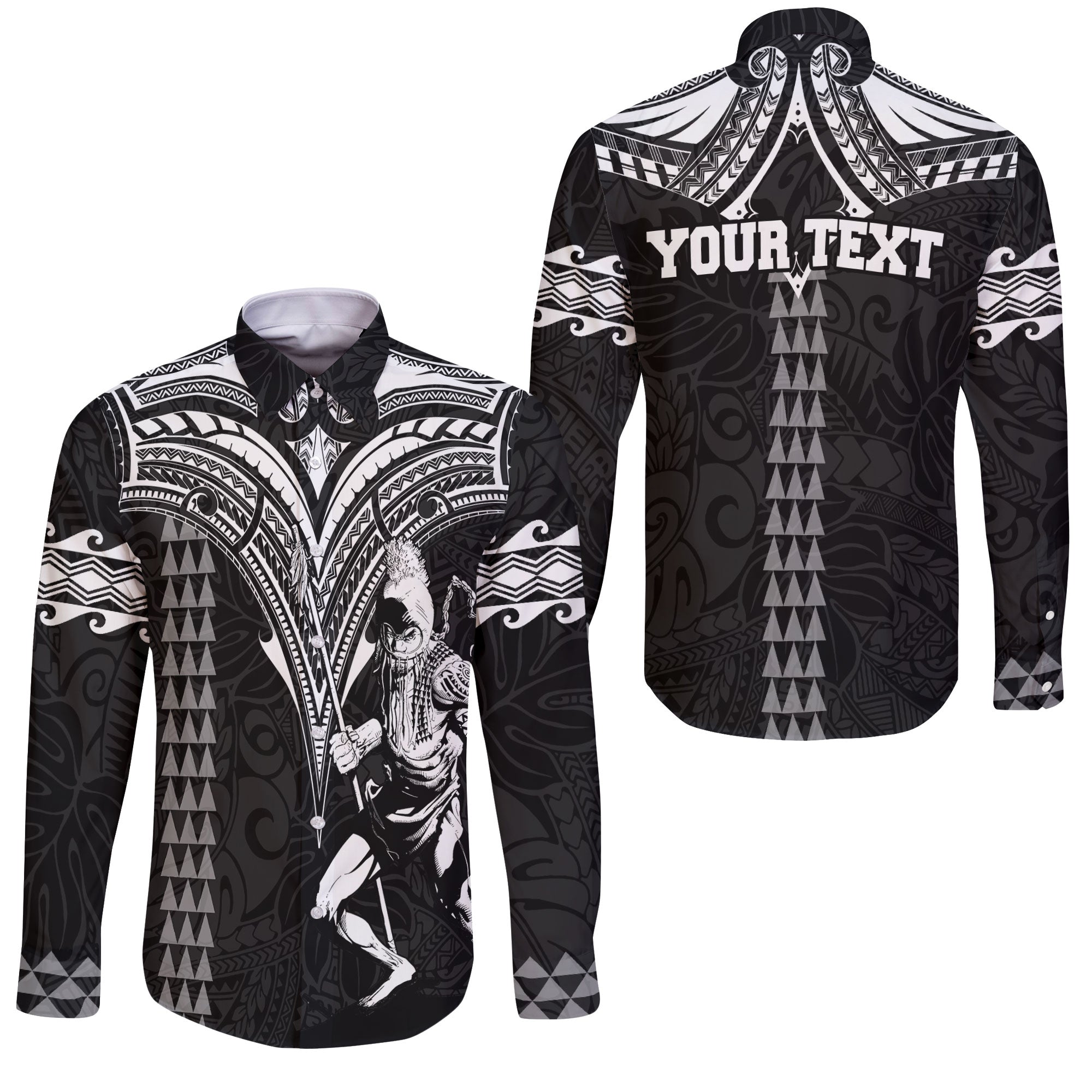 Custom Hawaii Ikaika Warrior Long Sleeve Button Shirt Polynesian Tattoo Style