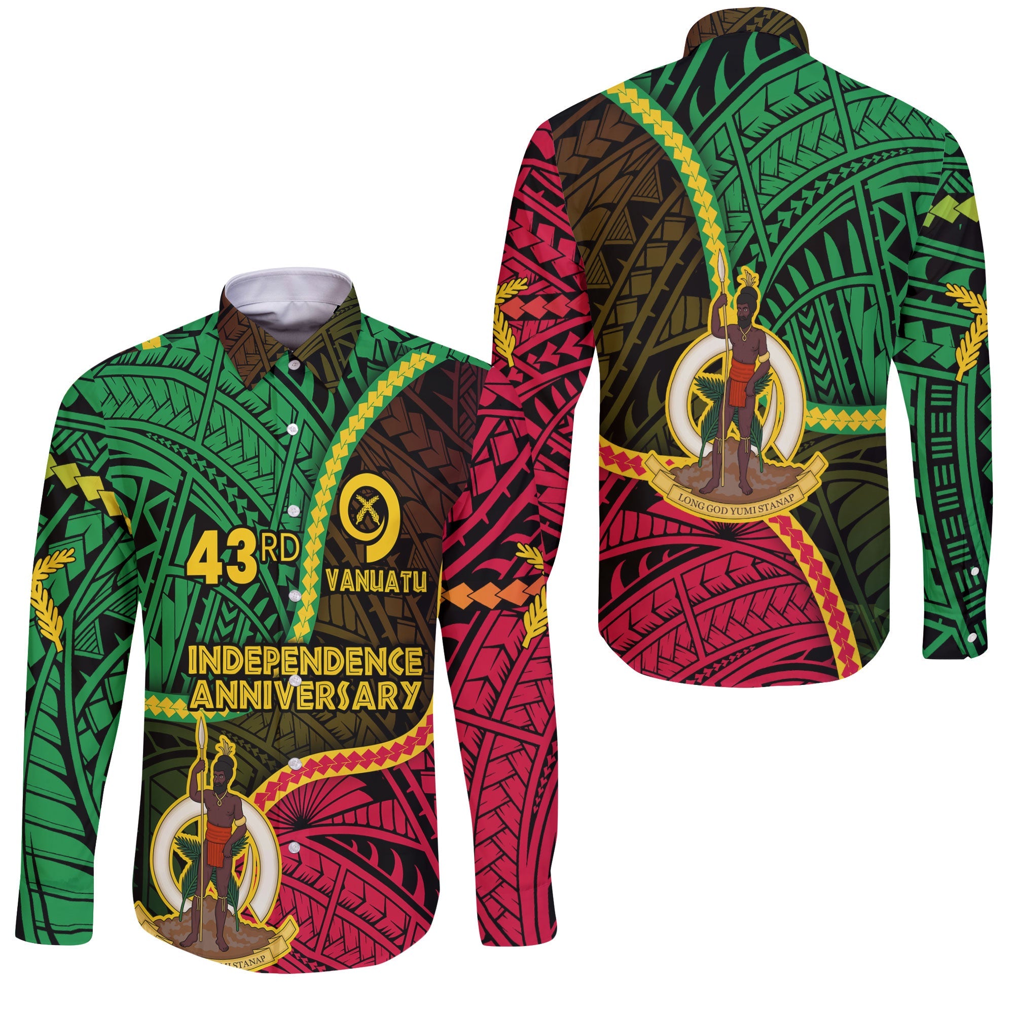 Vanuatu Long Sleeve Button Shirt Independence Day 43rd Anniversary Style