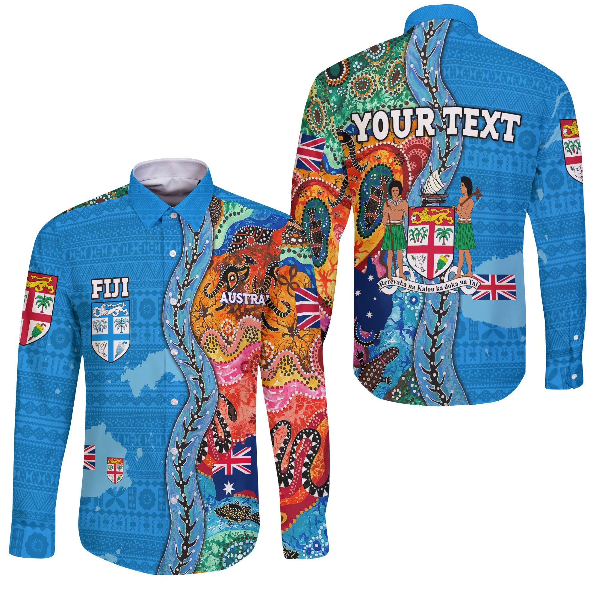 Custom Fiji Tapa & Australia Aboriginal Long Sleeve Button Shirt