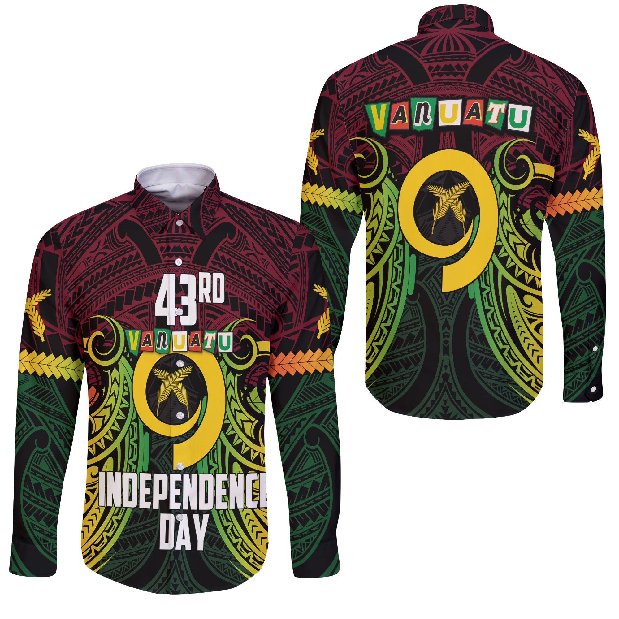 Vanuatu Long Sleeve Button Shirt Independence Day 43rd Anniversary Style 2