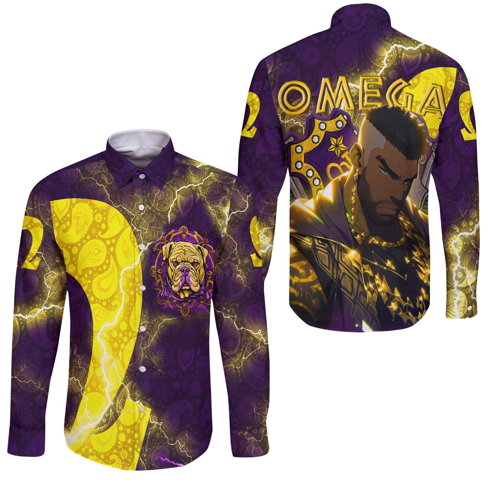 Fraternity Shirt - Omega Psi Phi Bulldog Long Sleeve Button Shirt Thunder Style