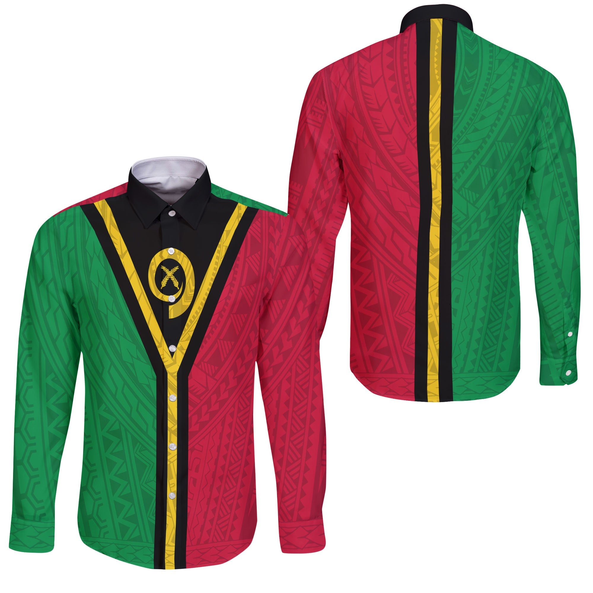 Vanuatu Long Sleeve Button Shirt Polynesian Flag Style