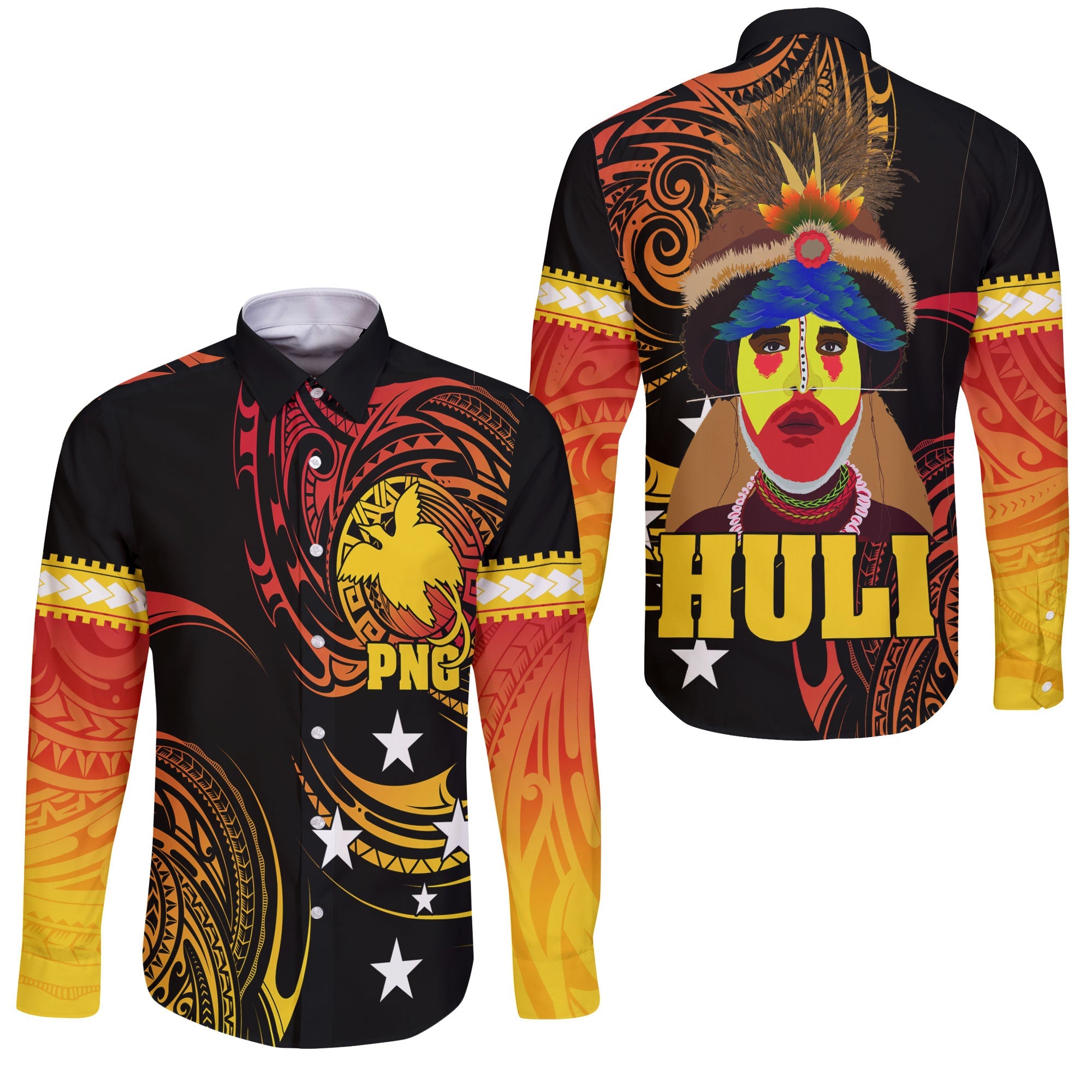 Papua New Guinea Long Sleeve Button Shirt Huli Wigmen Style